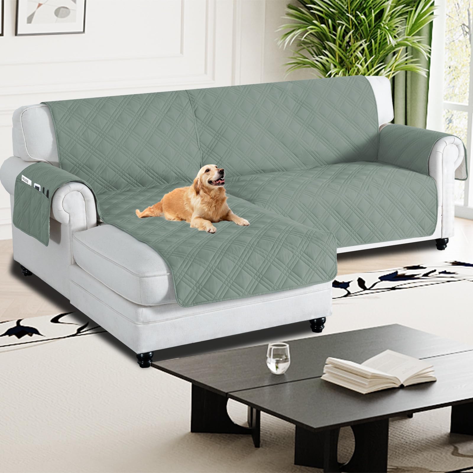 H.Versailtex 100% Waterproof Couch Covers for Sectional Sofa 2-Piece Non Slip Corner Sofa Cover Sectional Couch Cover L Shaped for Dogs (Left Chaise Lounge Cover + 2 Seat Sofa Cover,Lilypad) โ image 1