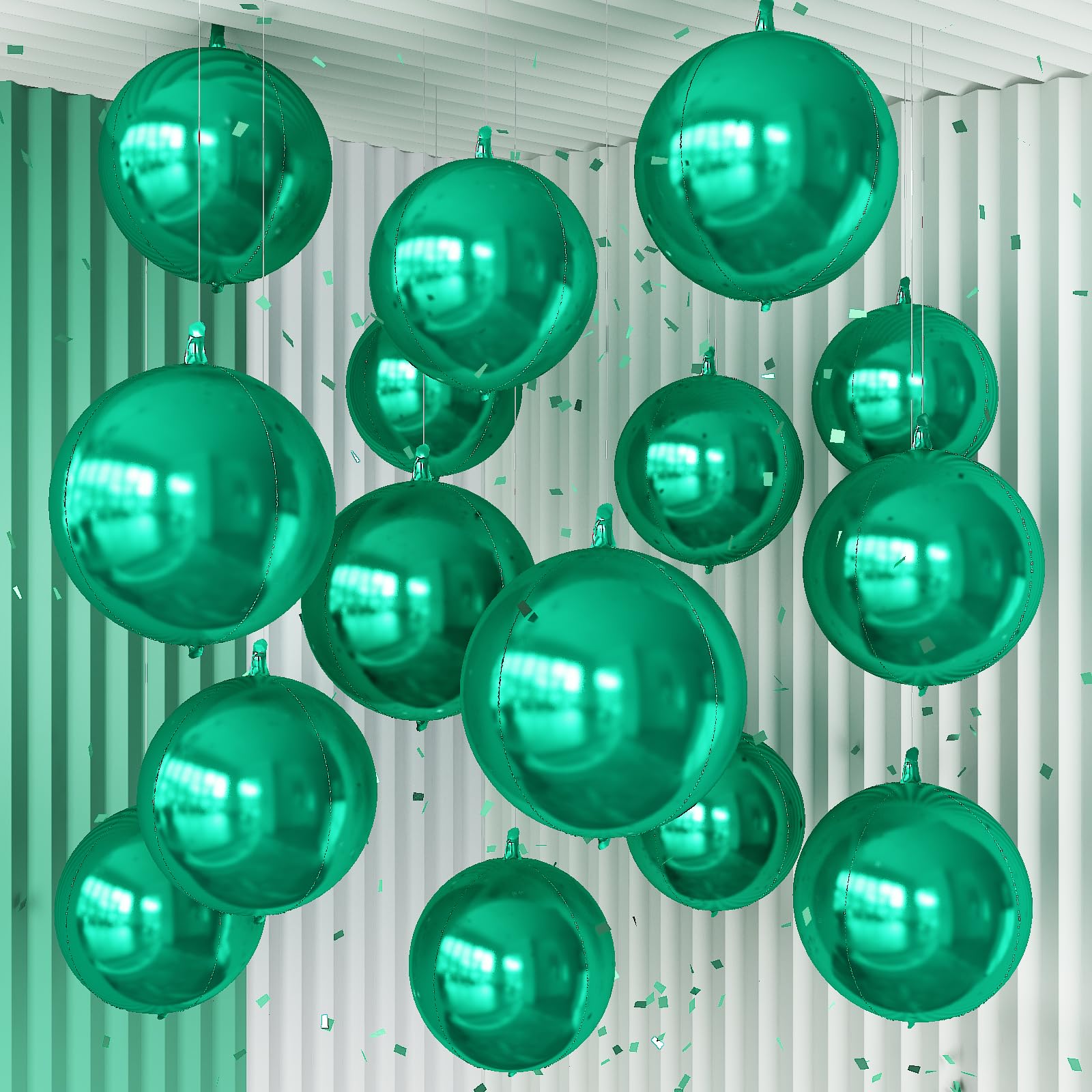 14 Pcs Green Round Foil Balloons 22/15/10 Hunter Emerald Forest Green Metallic 4D Ball Balloon Ornament Mylar Balloon Chrome Birthday Grad Wedding Anniversary Safair New Year Disco Party Decor