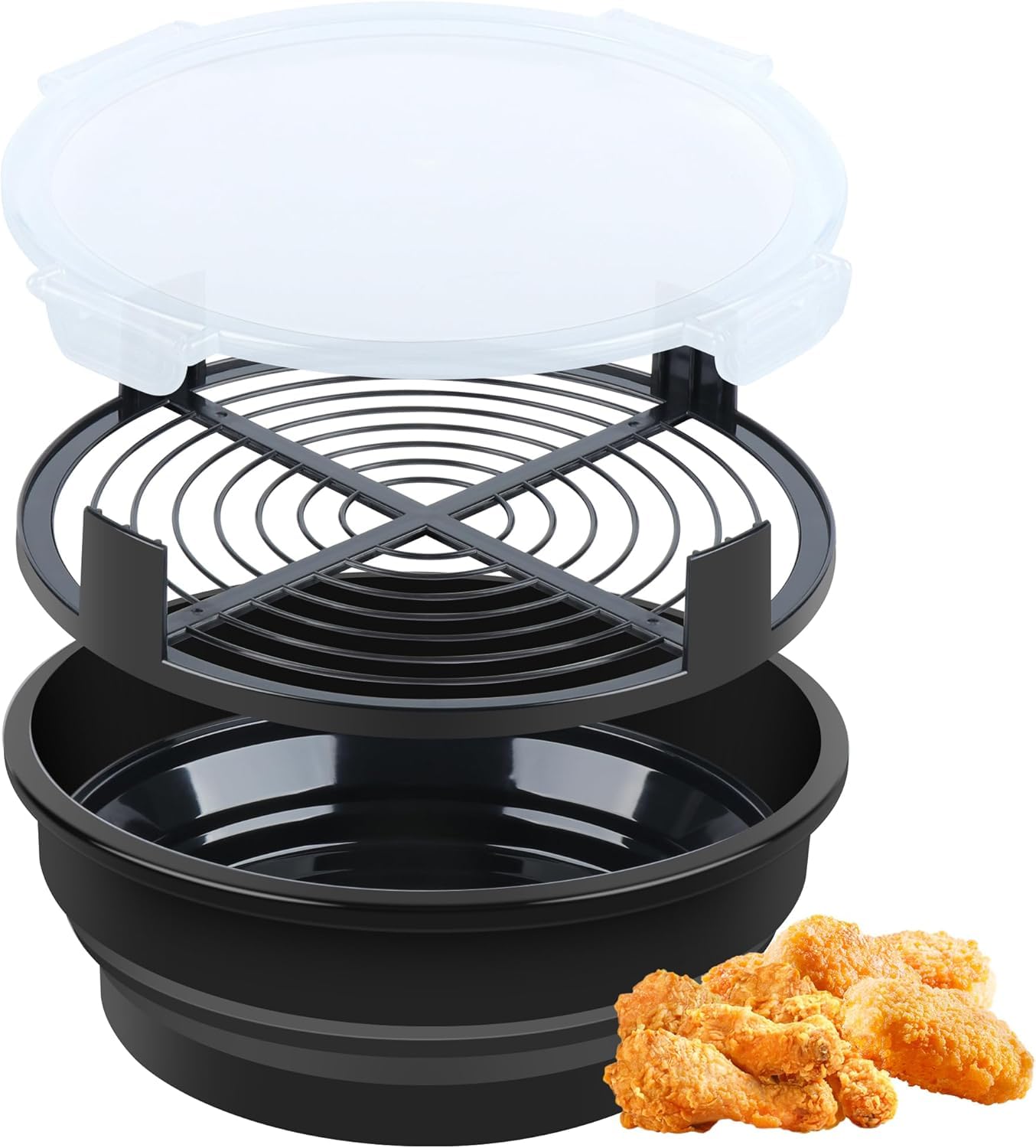 HOMREALM Collapsible Dough Bowl, Breading Shaker Bowl with Lid, Clean Breading Shaker Container for Fried Chicken, Fried Fish, Onion Rings, Wings and More, Black
