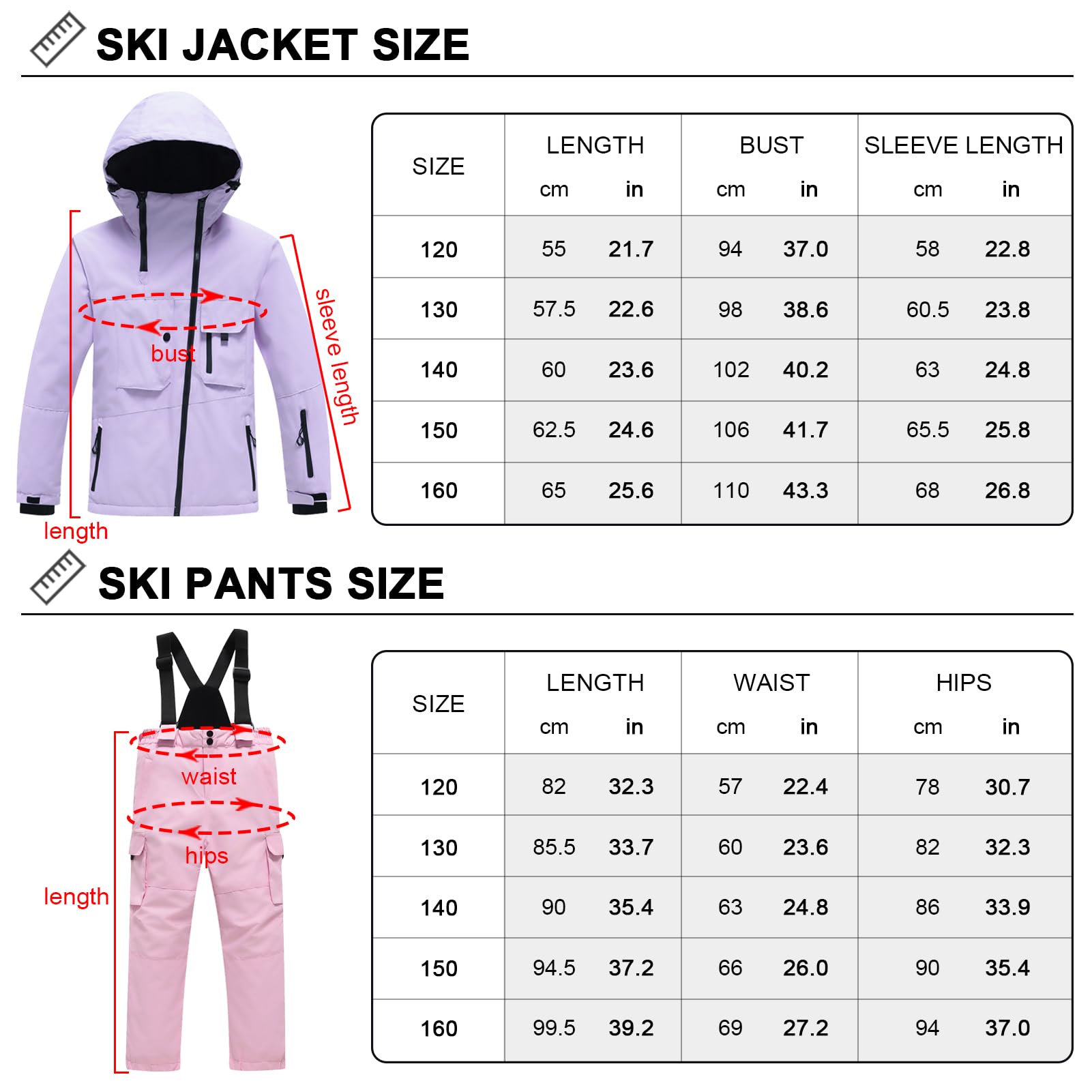 Skianzug Kinder 2 Teilig Verdickt Wasserdicht Schneeanzug Junge Skijacke und Skihose Mädchen Warme Outdoor Ski-Bekleidung