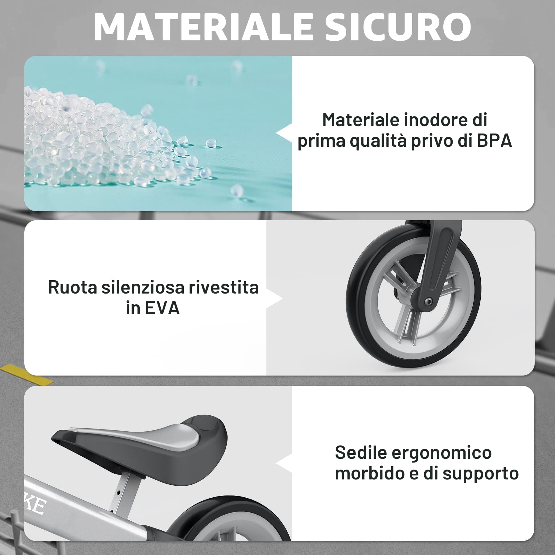 MHCYLION Bicicletta Bambini Senza Pedali per 1,5-4 Anni Fino a 25 Kg, volante e sellino Regolabili in Altezza, Bloccasterzo, Giocattoli Regali per Bambini Bicicletta Equilibrio Bambino,Argento