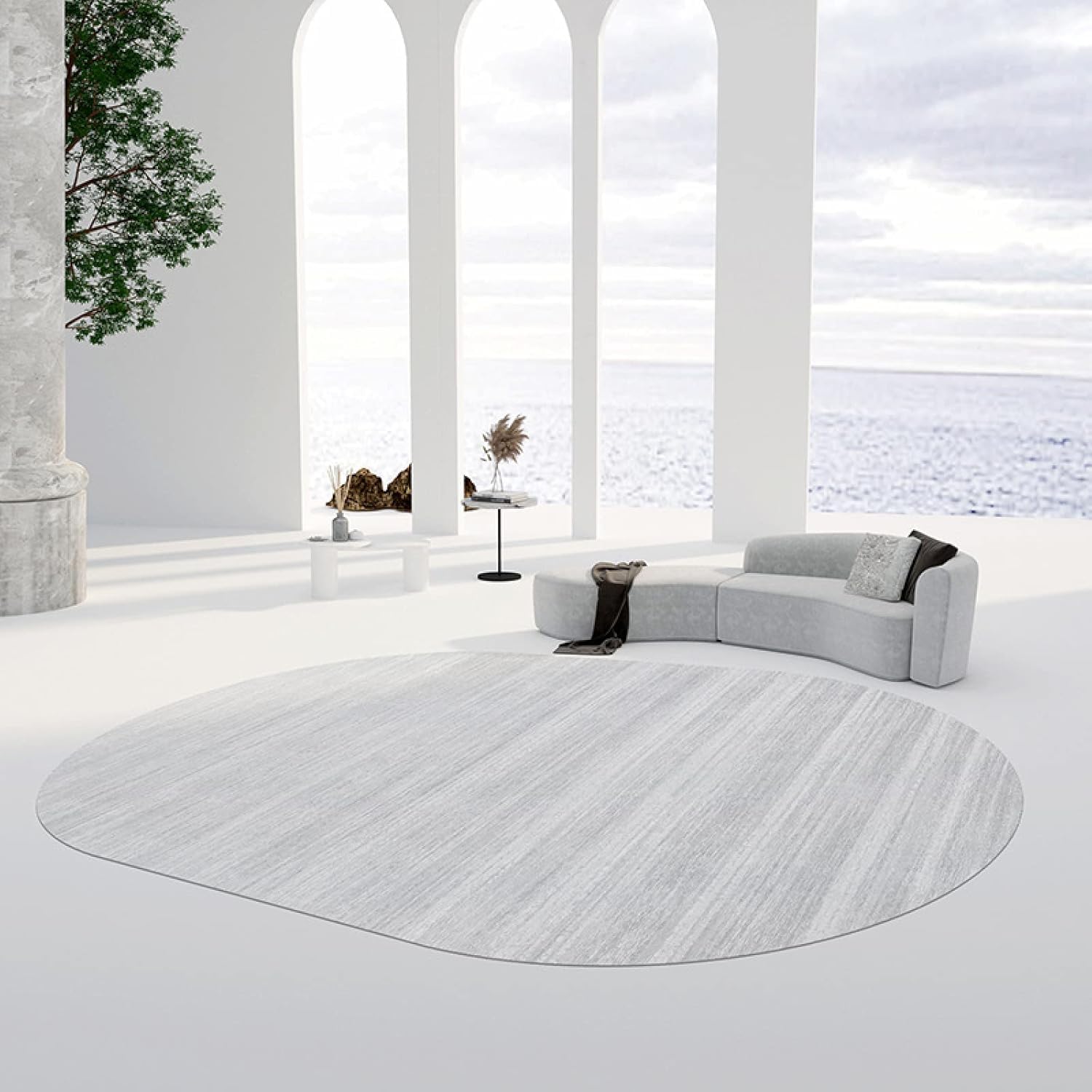 Alfombras oval sala de estar pelo corto antialergica facil limpieza dormitorio gris 80x140cm