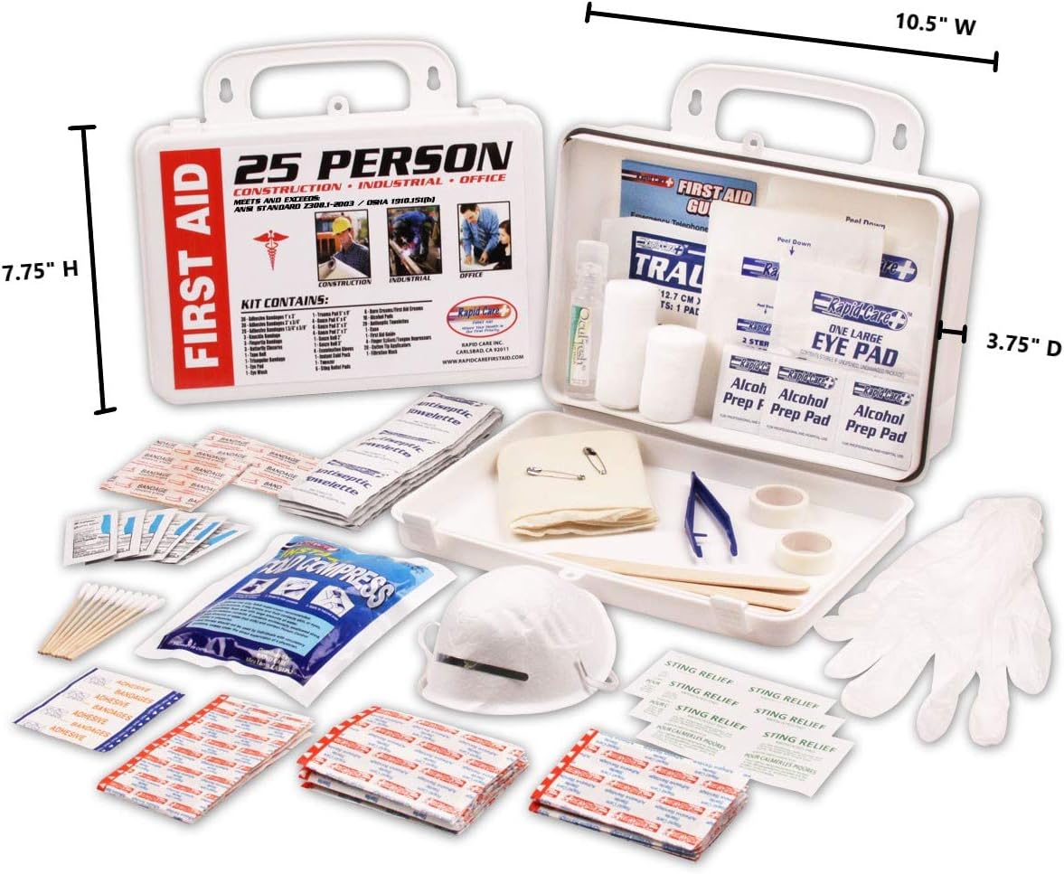 Rapid Care First Aid RC-25MAN-W 25 person 166 Piece ANSI/OSHA Compliant First Aid Kit in Wall Mountable Poly Case