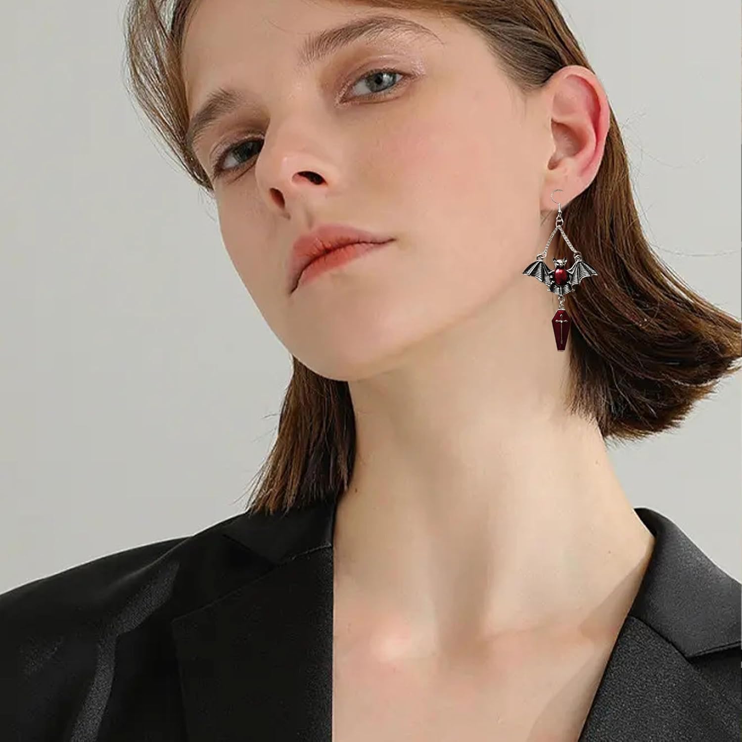 Gothic Bat Earrings for Women Spooky Punk Coffin Cross Magic Mirror Dangle Earrings Halloween Jewelry - Image 2