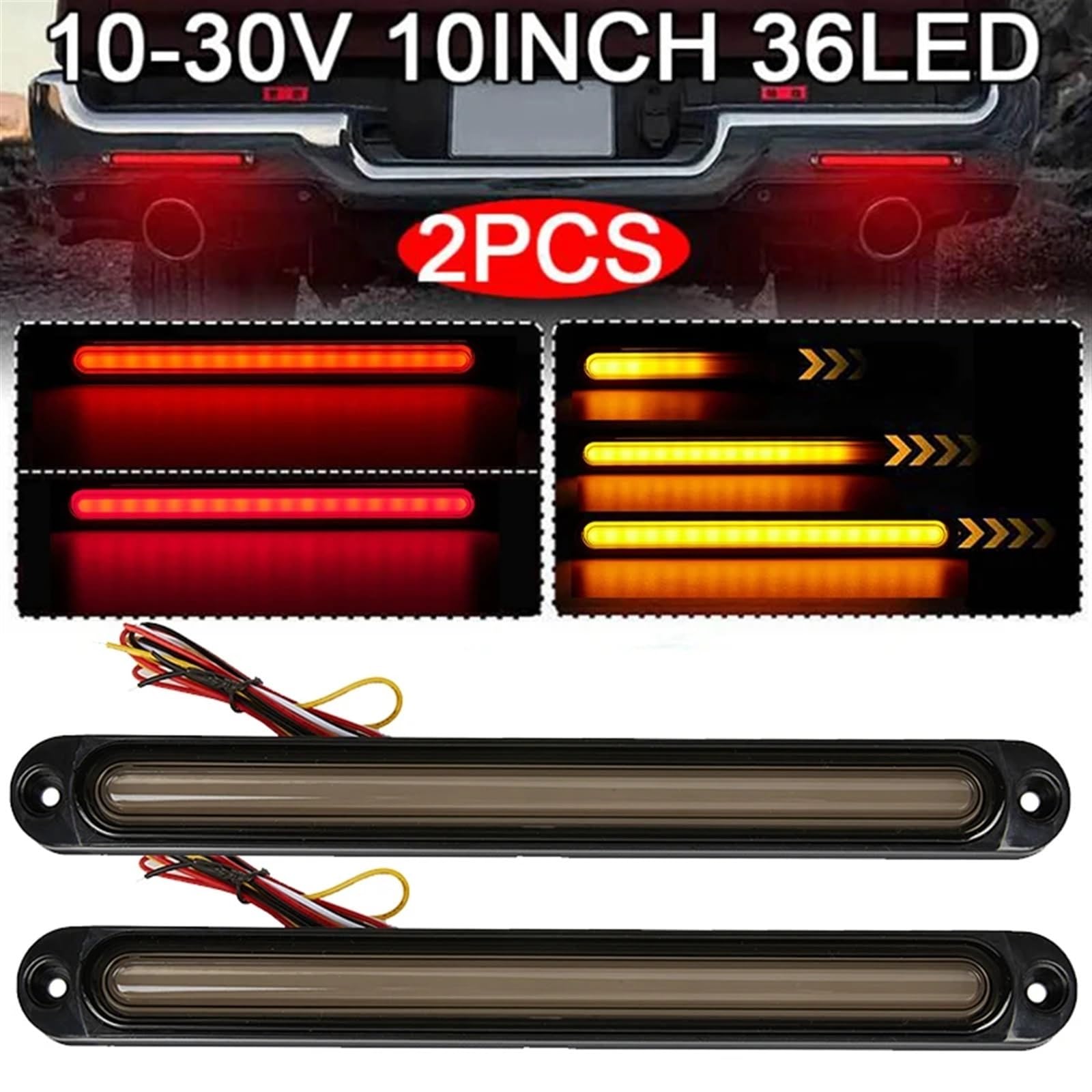 Auto Lampada Freno 2 Pezzi Universale 12V 24V 30 LED Fanale Posteriore Indicatore Direzione Luce Freno Ambra Che Scorre Rosso Luce Marcia Diurna Per Luci Rimorchio Camion Fanale Posteriore