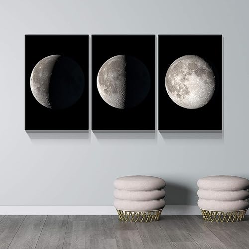 Miniatura 14 de Denozer - Lienzo decorativo para pared de 3 piezas - Astronauta bebe cerveza en la luna, imágenes lunares abstractas, decoración del hogar