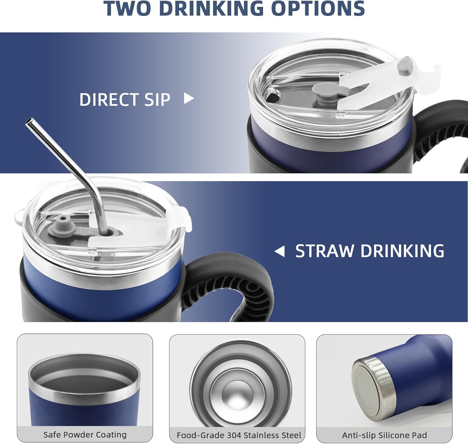 GGQ 30oz Insulated Tumbler with Handle Food-Grade 304 Stainless Steel with Lid,Straw and Cleaning Brush,Double Wall Cup for Hot & Cold Beverages,Leak-Proof Sweat-Proof Travel Coffee Cup (Silver) - Image 5