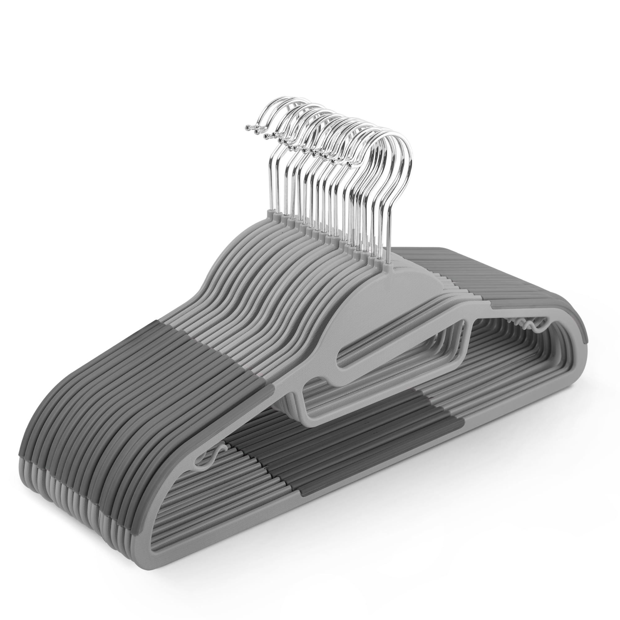 KEPLIN 30-Pack Non-Slip Hangers – Durable, Slimline Design for Space Saving with 360° Swivel, Tie Organiser, Strap Hooks, and S-Shape Opening (DarkGrey)