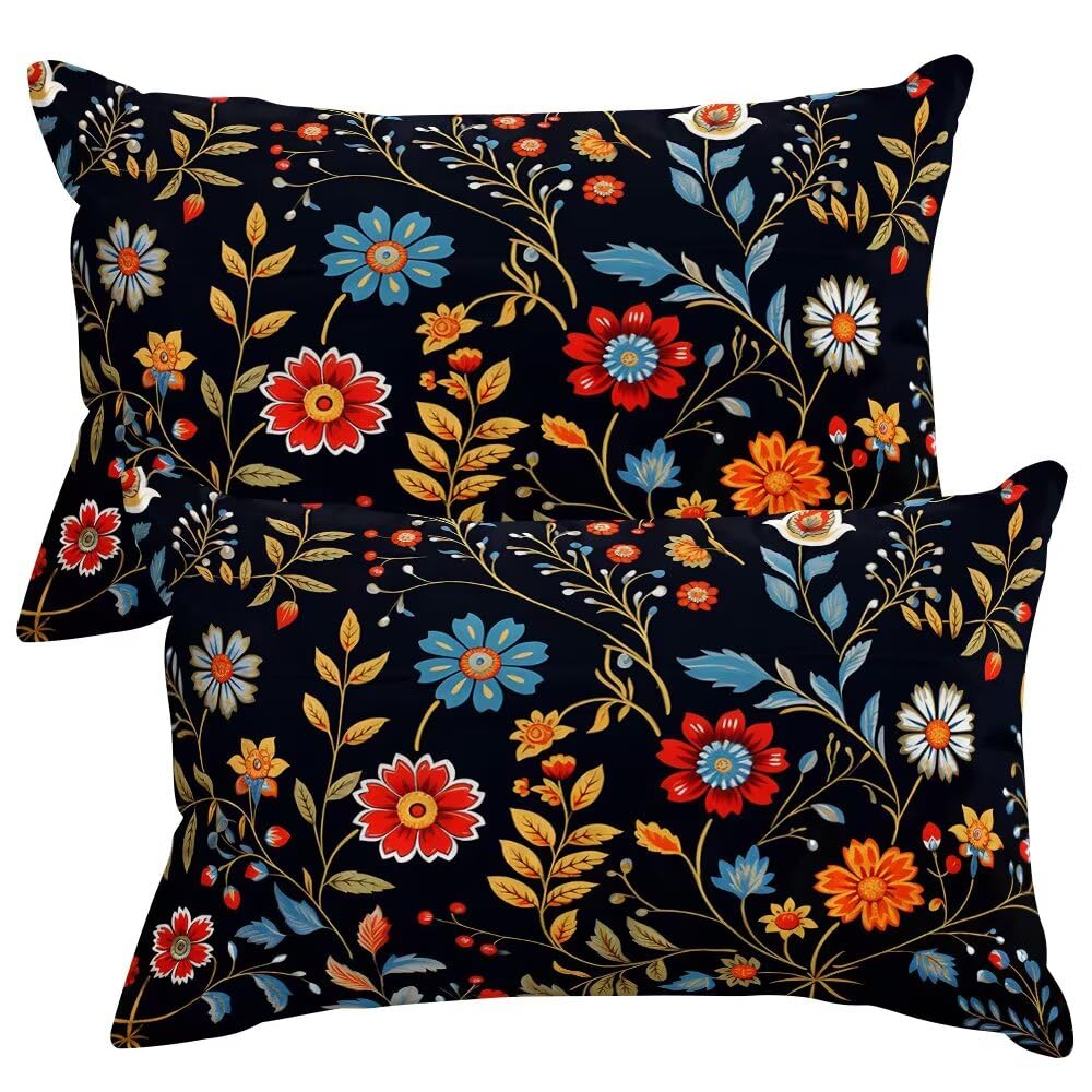 Set of 2 Velvet Cushion Covers 30x50 cm Spring Summer Cushions Covers Decorative Throw Pillow Case Flowers Sofa Pillows 12x20 Inch Cushion Cover with Invisible Zipper for Livingroom Bedroom -SC355