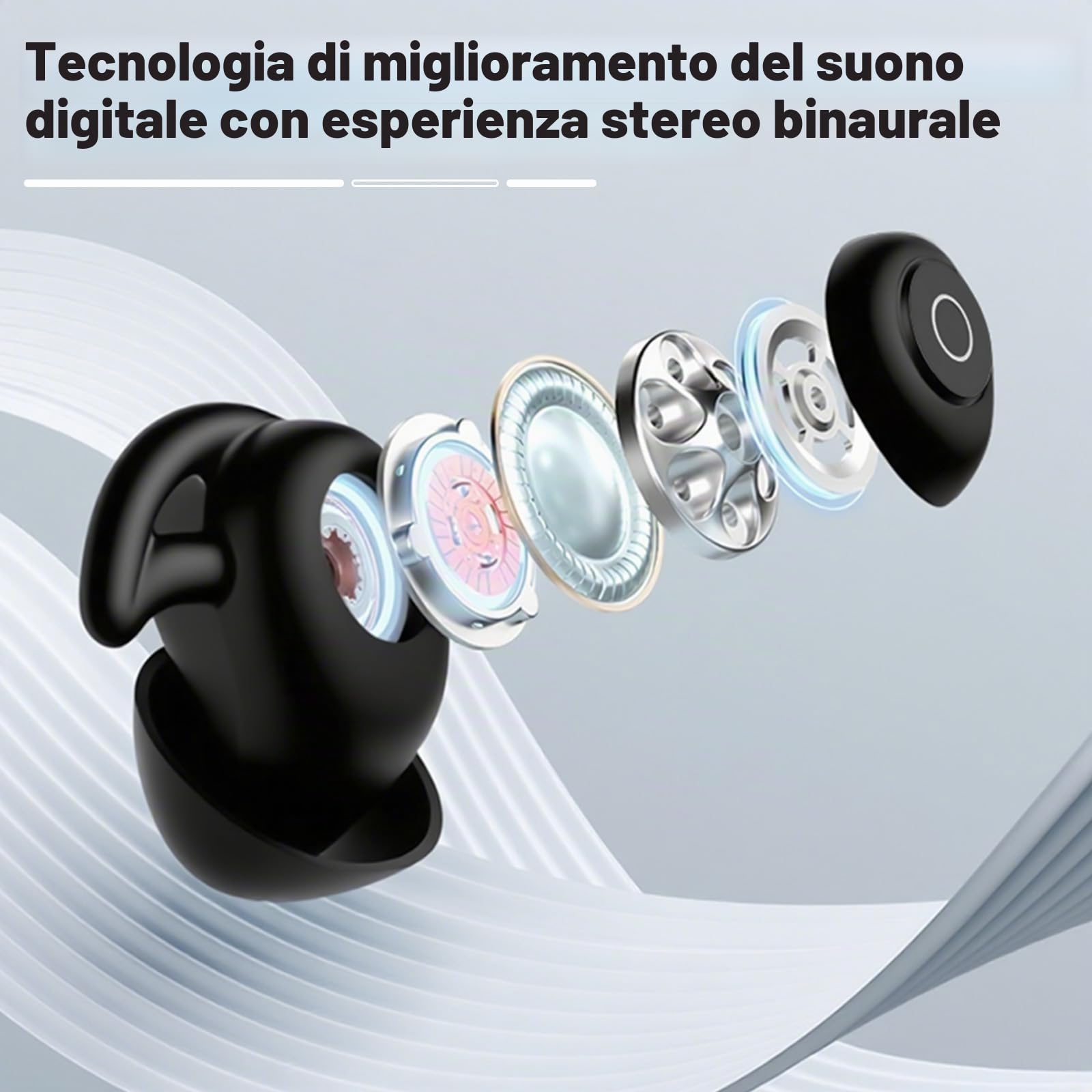 Roadtime Novonell Snooze Pods Pro - Cuffie anti-russamento per dormire, ultra leggere e silenziose, con AAC, mini Bluetooth Sleepbuds con batteria 24 ore, ultra leggere e piatte (nero)
