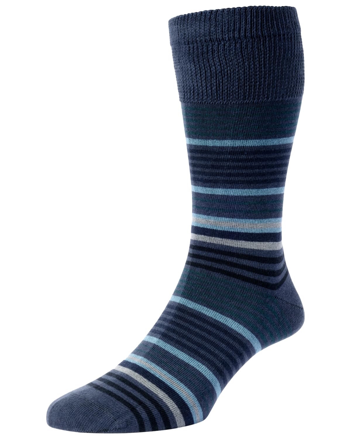 Hj Hall Men's Slate Blue 1 Pair Hj Graduated Stripe Comfort Top Socks Hj648 6-11