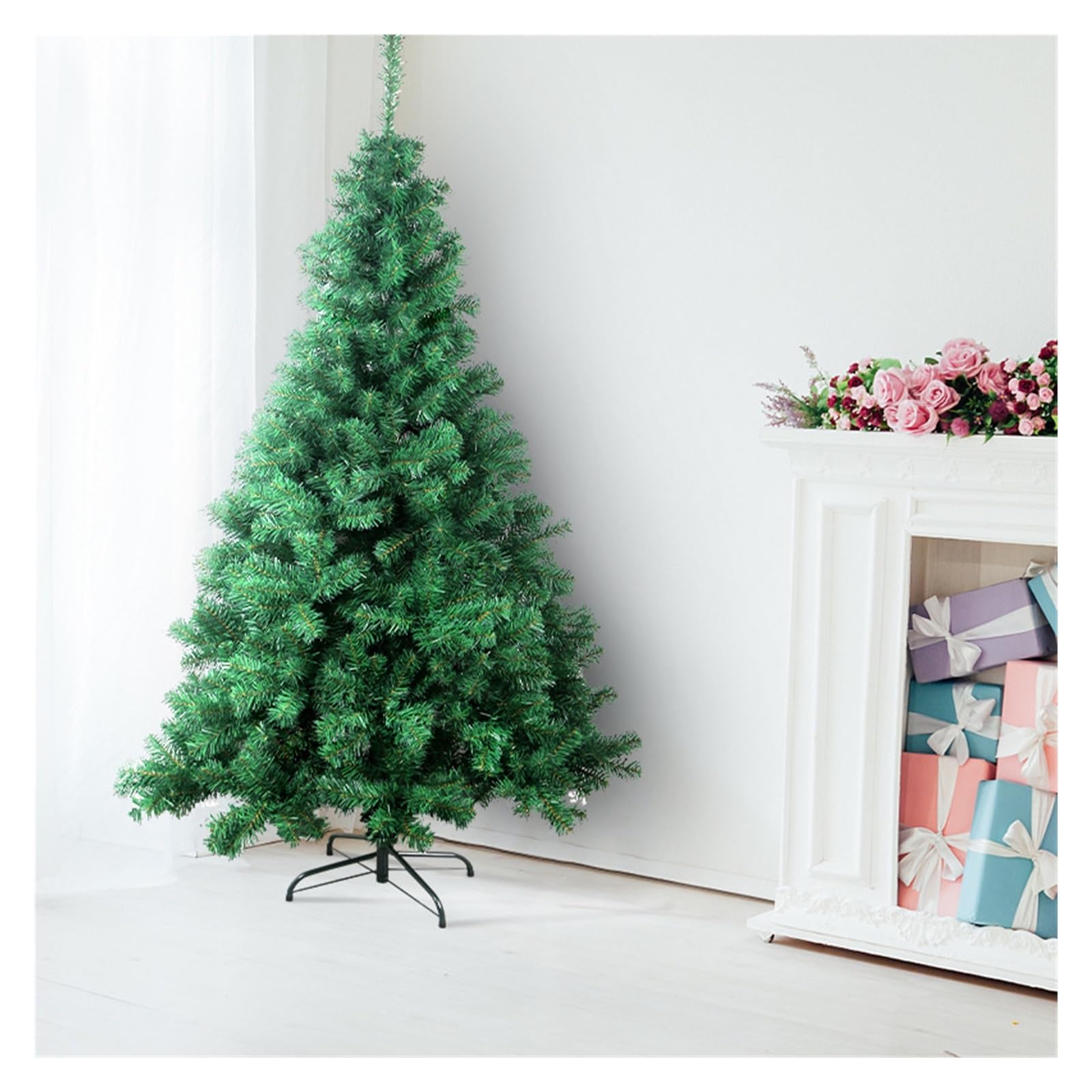 6ft Christmas Tree Green Artificial Christmas Tree Hinged Unlit Full Xmas Pine Tree Metal Stand for Home Office Holiday Decoration(240cm)
