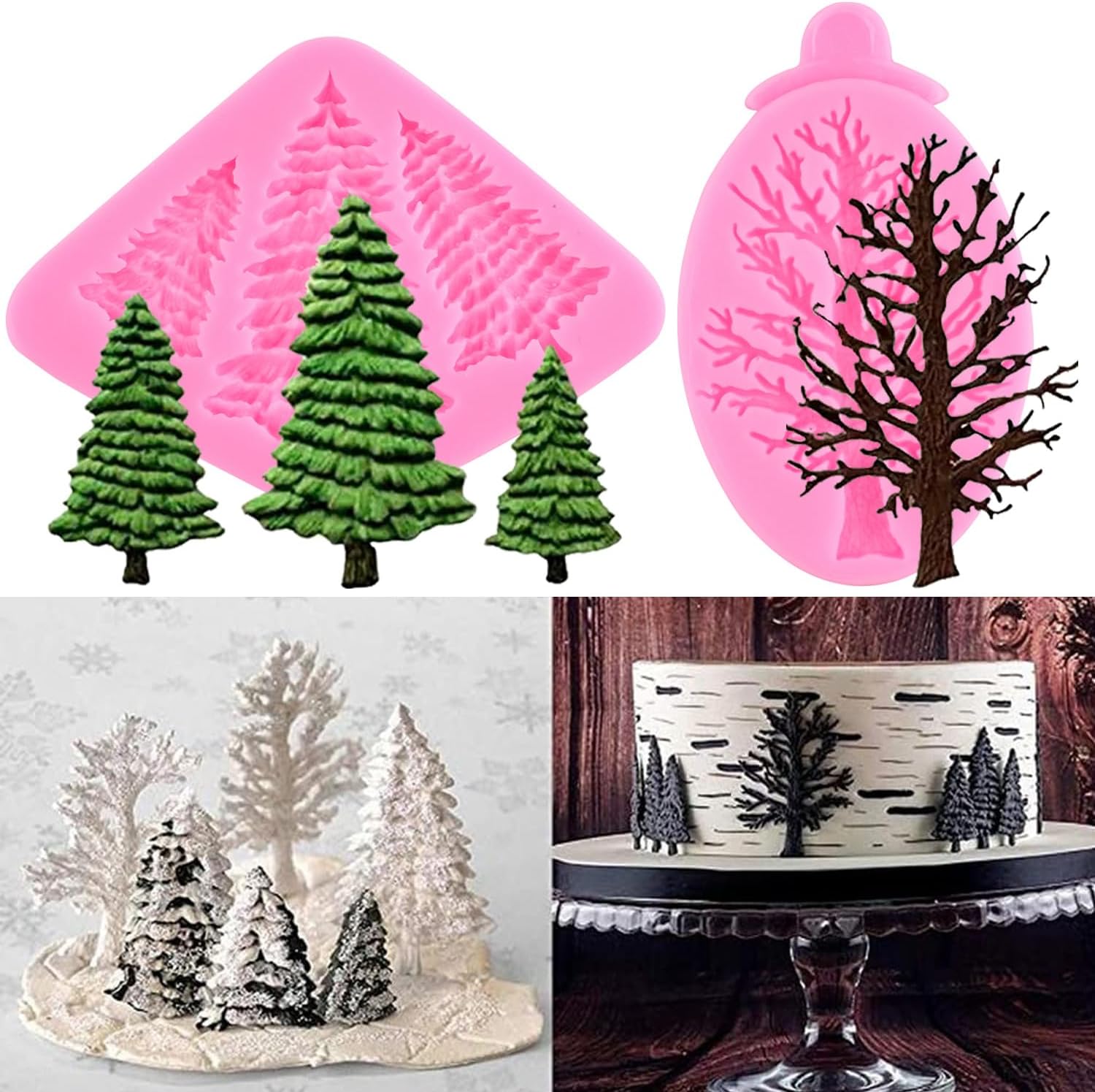 ZiXiang Christmas Tree Fondant Cake Silicone Mold Set of 2