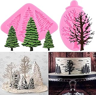 ZiXiang Christmas Tree Fondant Cake Silicone Mold For Xmas Birthday Party DIY Cake Decorating Cupcake Topper Polymer Clay Candy Chocolate Gum Paste Set Of 2