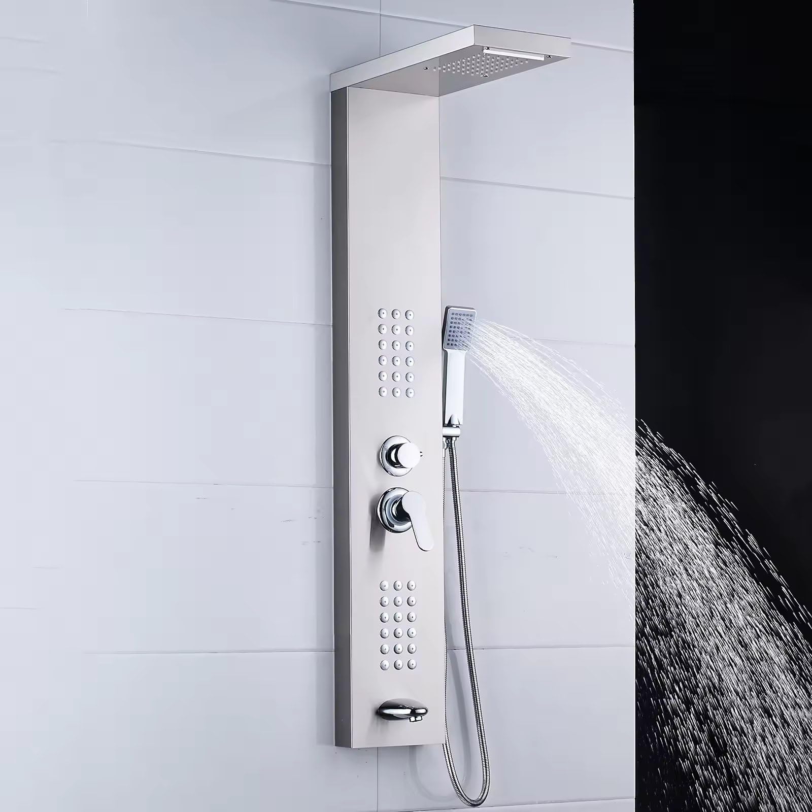 ProssimaGen Luxurious German Shower Panel Rainfall Shower, Body Massage Spray Handheld Shower,Wall Mount Easy Connect Shower Panel Kit, Luxury Shower Panel 5 in One Tower System (silver) (B0CZB7WNZM) Amazon Price History, Amazon Price Tracker