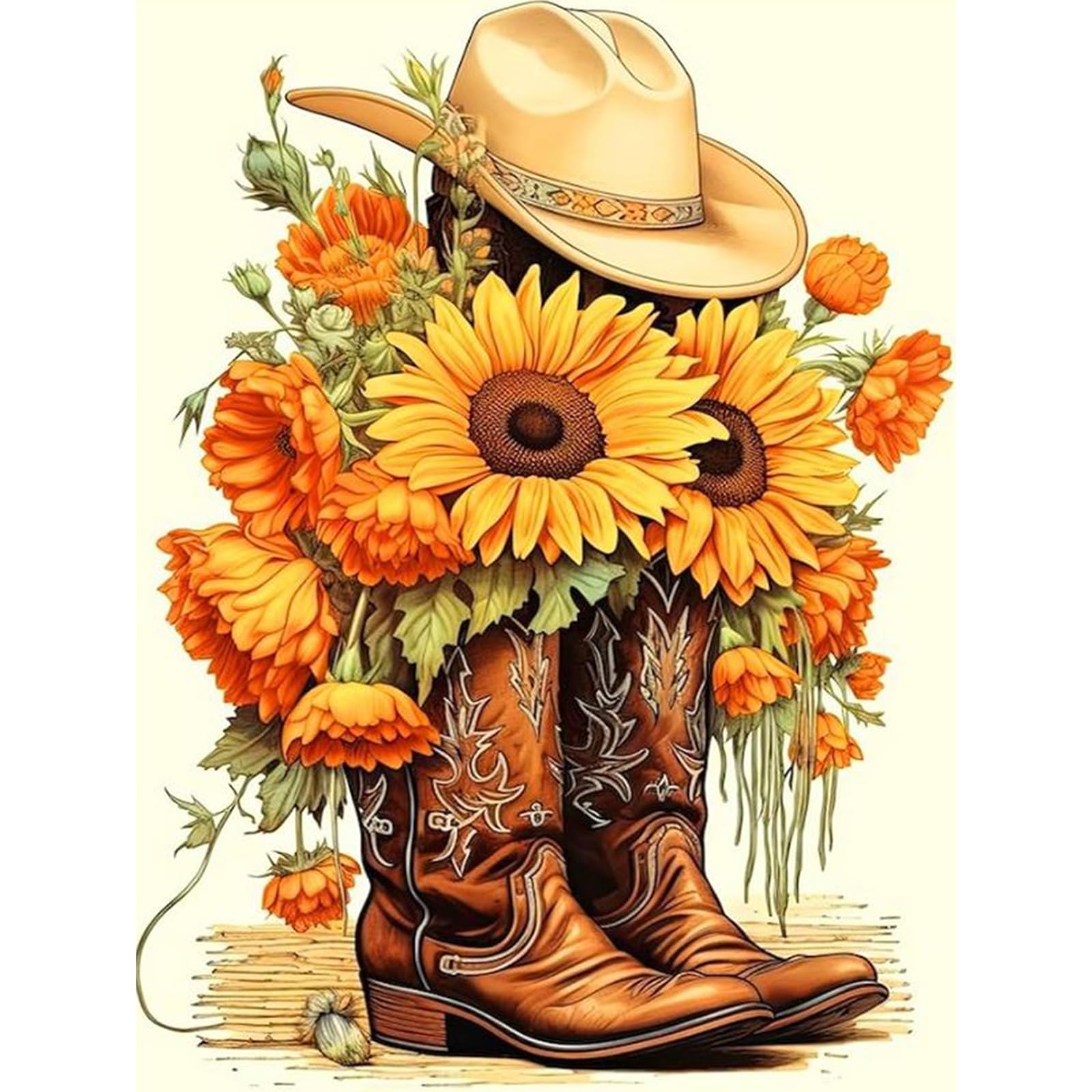 Kits de arte de diamantes para adultos, kit de pintura de diamantes 5D para principiantes, girasol, sombrero, redondo, gemas de arte para adultos, perfecto para decoración de pared del hogar, 30.5 x