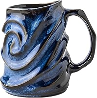 GLCK 17oz Blue Embossed Face Ceramic Coffee Mug - Unique 3D Relief Large Capacity Tea Cup, Microwave & Dishwasher Safe