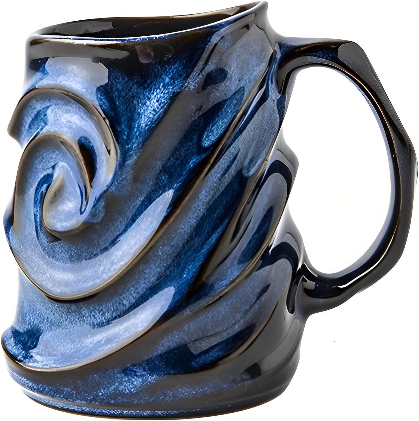 17oz Embossed Face Shape Large-Capacity Ceramic Coffee Mug - Unique Handmade Tea Cup for Office and Home - Microwave and Dishwasher Safe (Blue)