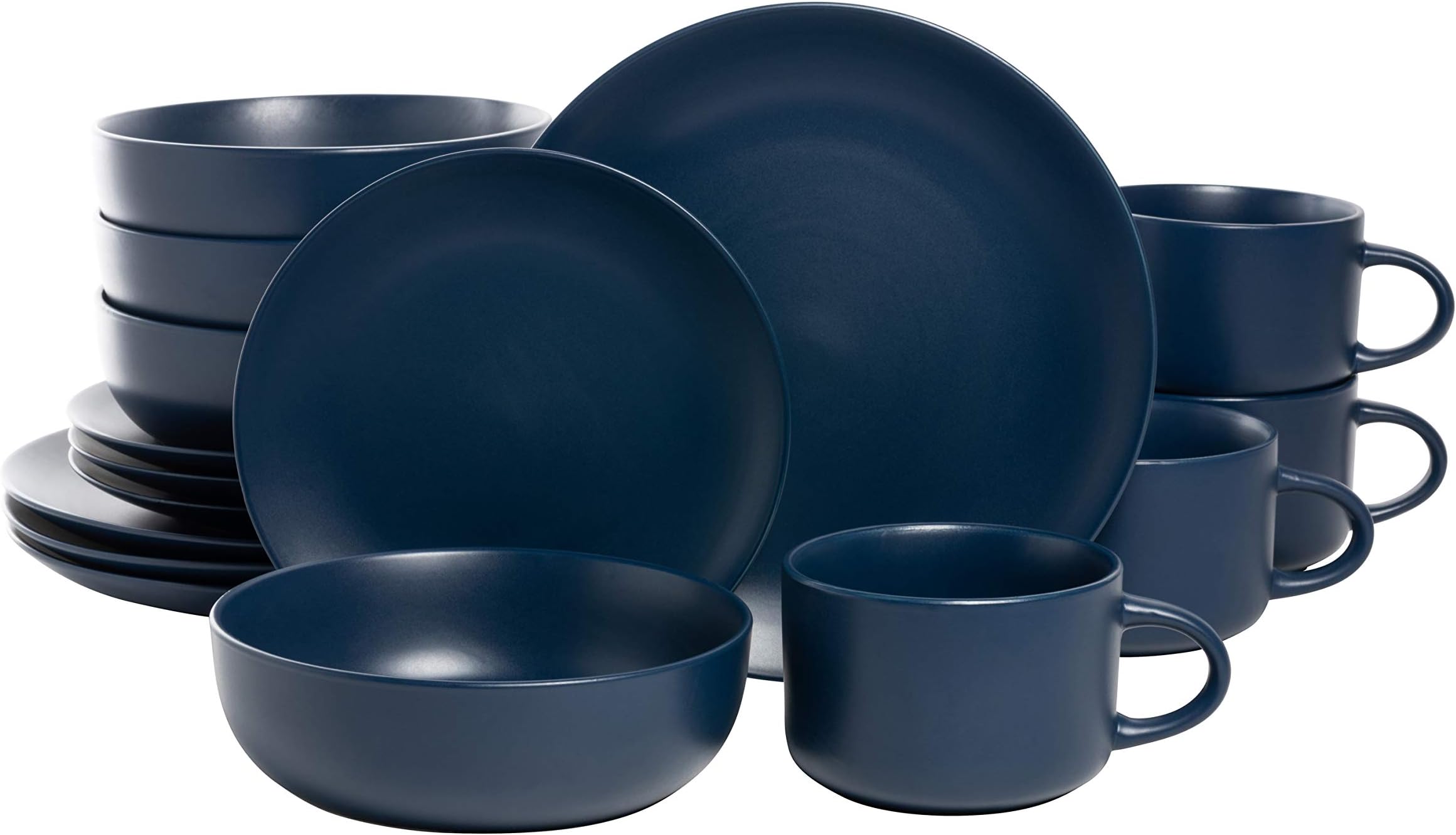 Wazee Matte Coupe Dinnerware Set, 16 pc, Midnight Blue