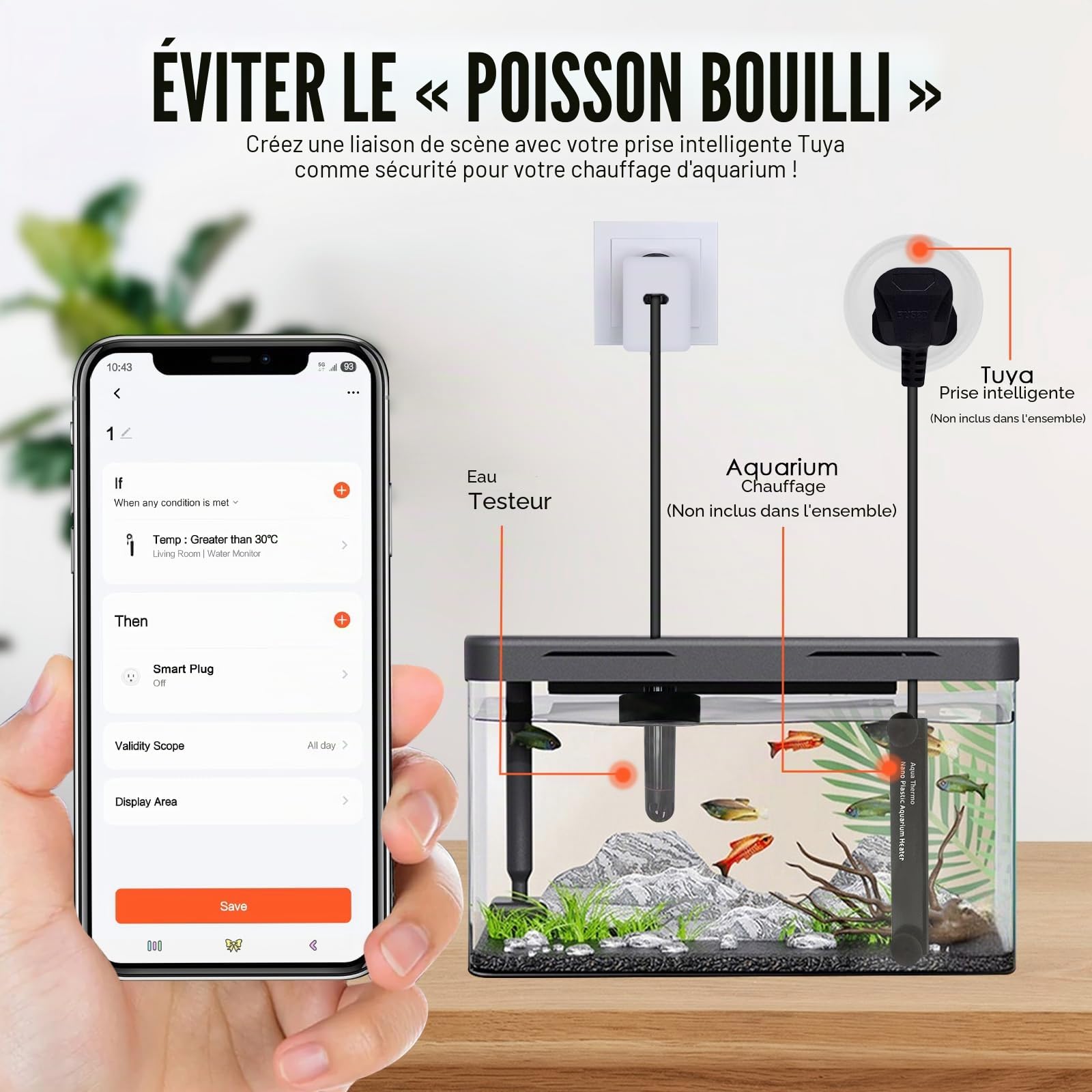 TEKCOPLUS Moniteur de qualité de l'eau Wi-Fi intelligent 7 en 1 pour aquarium et hydroponie - Testeur numérique pour pH, température, TDS, salinité CE, gravité spécifique et ORP - sonde