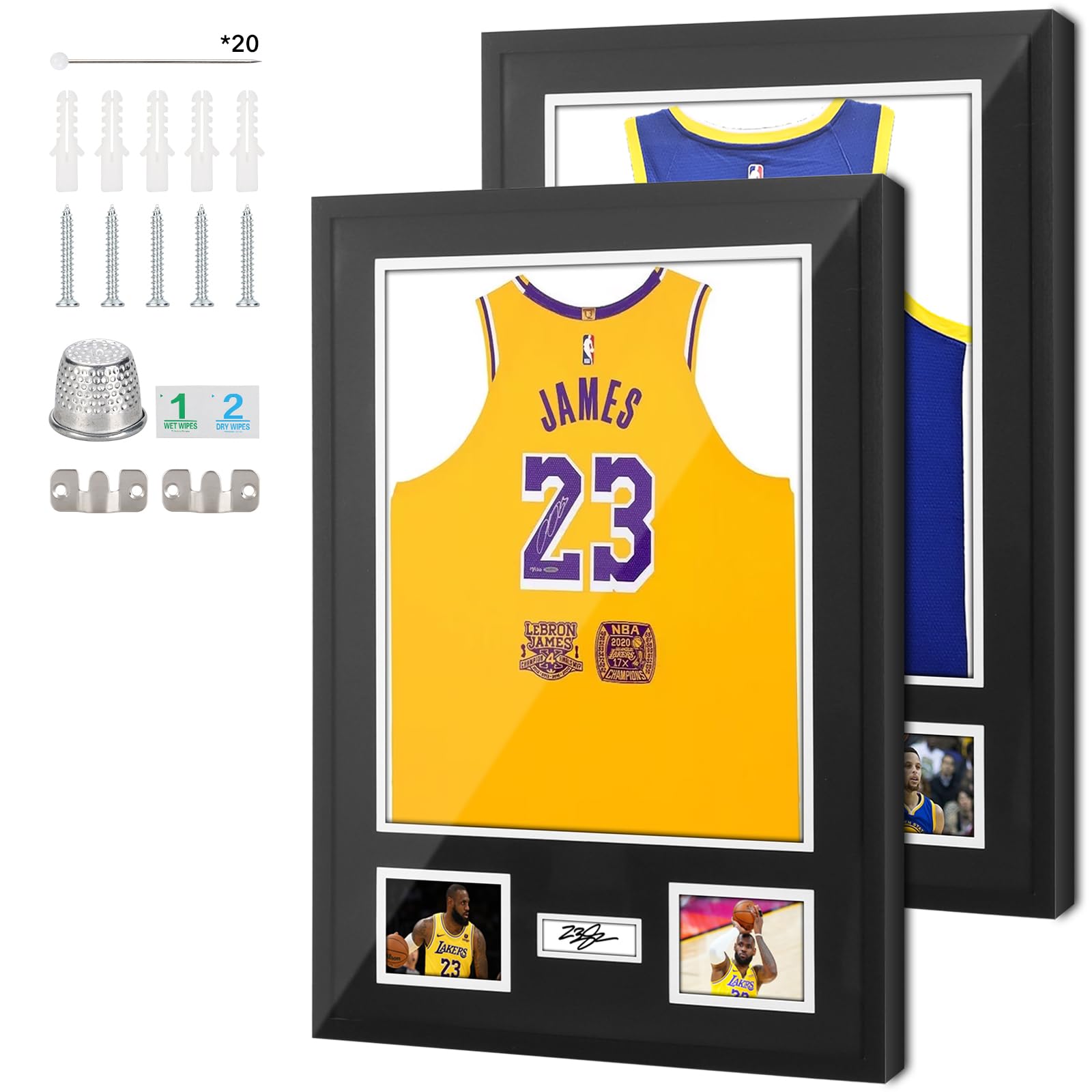 Nice C Vitrina de marco de jersey, marco de jersey, vitrina de madera con 98% de plexiglás de protección UV, alfombrilla, tablero, para fútbol, béisbol, baloncesto, camisetas deportivas, fotos y firma