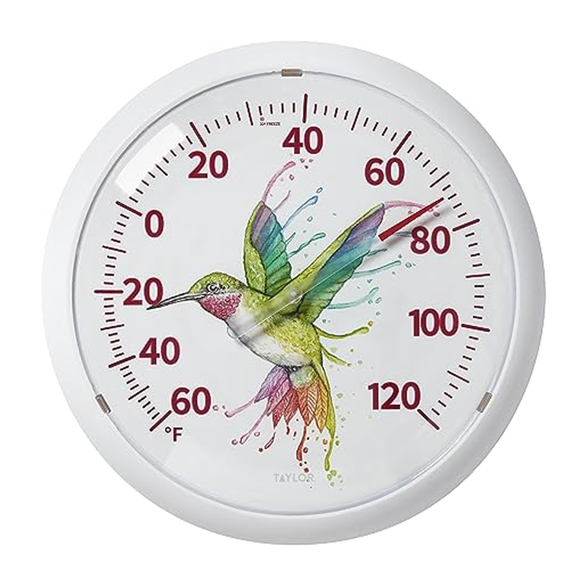 Photo 1 of ***Scratched***Taylor Watercolor Series Rainbow Hummingbird Indoor Outdoor Dial Thermometer, Home Decor for Patio, Pool, or Garage, 13.25inch, White Bezel***Scratched***