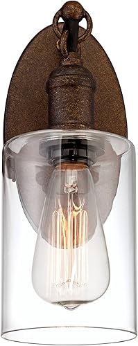 Miniatura 3 de Franklin Iron Works Cloverly - Juego de 2 apliques de pared industriales rústicos de metal marrón bronce con cable de 4 12 pulgadas, cristal