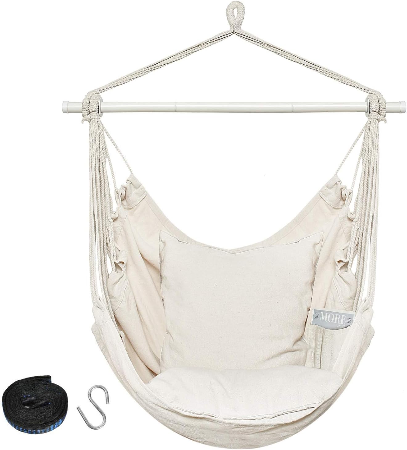 Gonioa Cotton Weave Hammock Chair Hanging Rope Swing with 2 Comfortable Seat Cushions-Max 500 Lbs Perfect for Indoor, Outdoor, Home, Bedroom, Patio, Yard, Deck, Garden