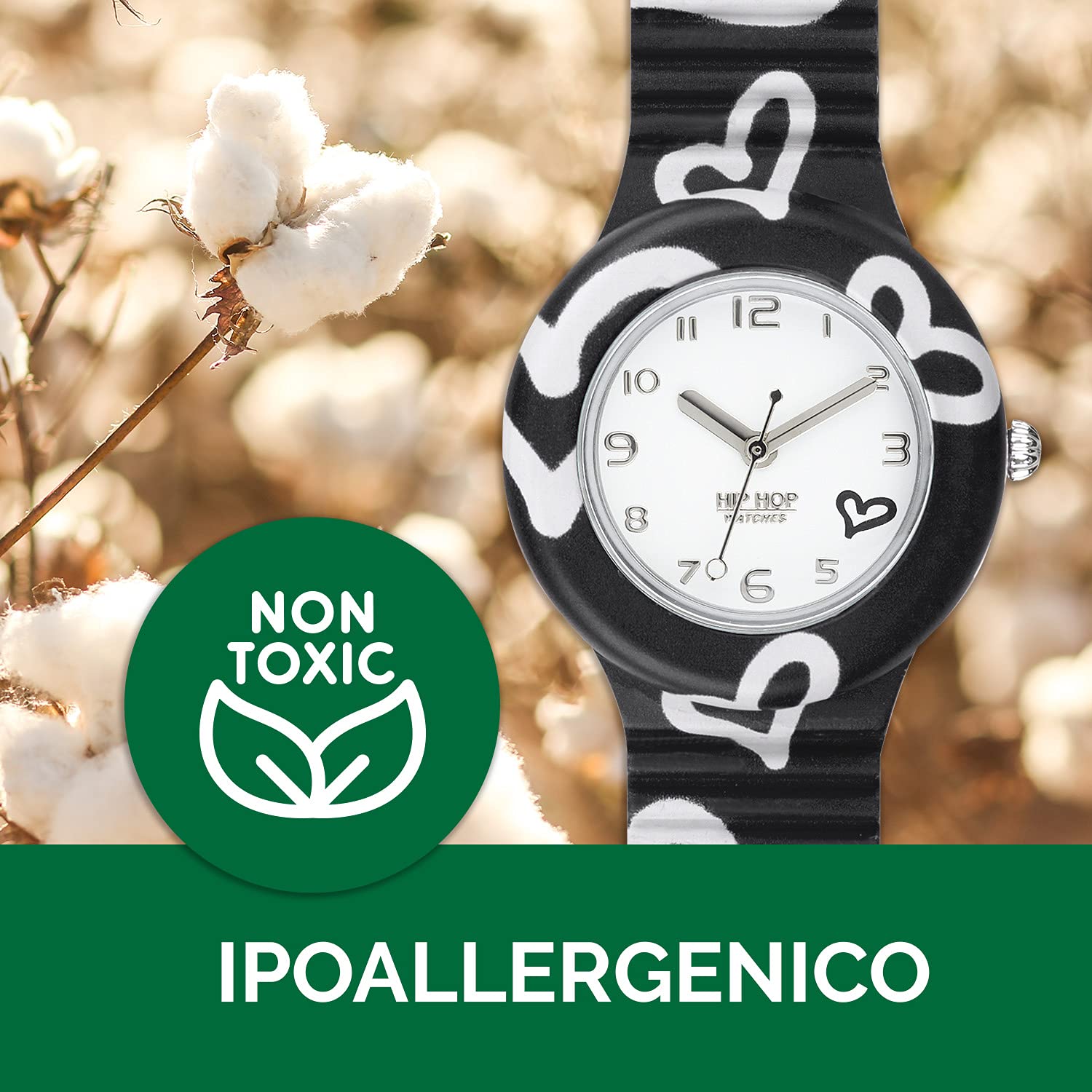 HIP HOP, Collezione Be Loved, Orologio Donna, Cinturino in Silicone Stampato, Cassa 32mm, Movimento al Quarzo, Resistente all'Acqua, Pratica Chiusura, Lunghezza Regolabile fino a 23,7 cm