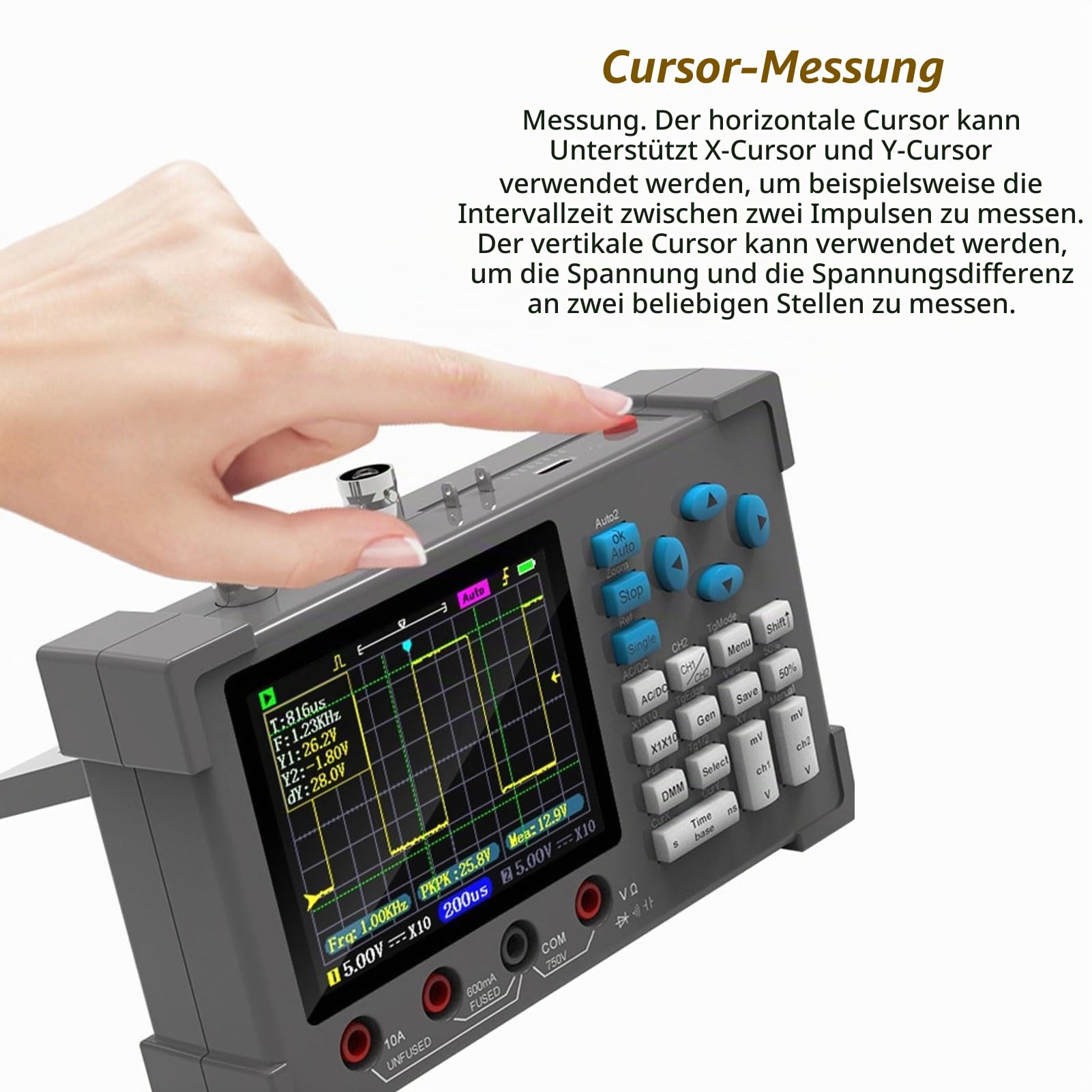 3 in 1 Digitales Oszilloskop, DSO3D12 2 Kanal Oszilloskop, Multimeter und Signalgenerator, 120-MHz-Bandbreite, 250 /s-Stichprobenrate, 3,2-Zoll-IPS-Display, Tragbares Design, Wellenformanalyse
