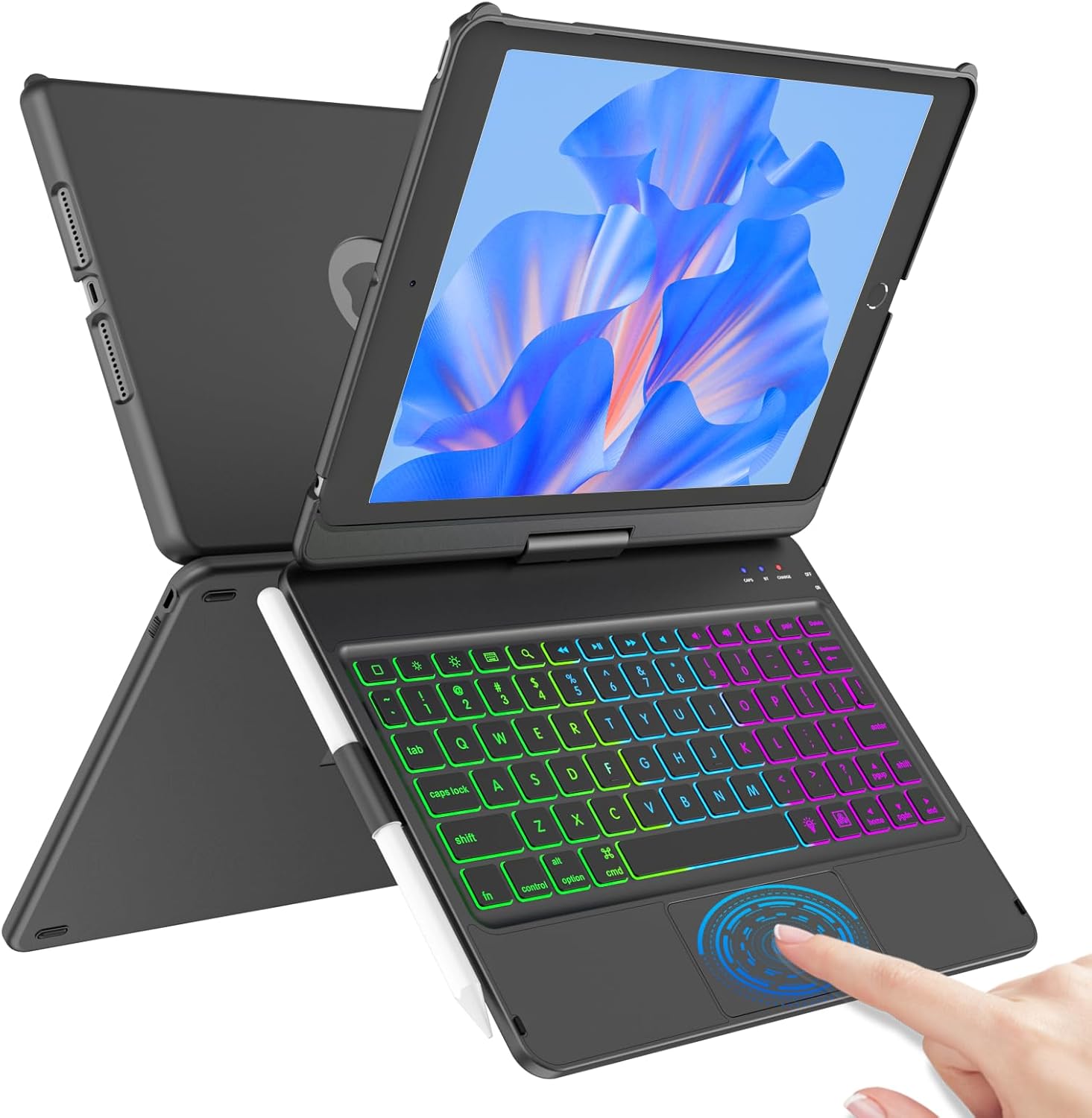 COO Touch Keyboard Case for iPad 10.2" 9th 8th 7th Generation, Multi-Touch & 10 Color Backlit Keys, 360° Rotatable & Pencil Holder, for iPad Air 3rd Gen 10.5" 2019, iPad Pro 10.5" 2017 - Rose Gold