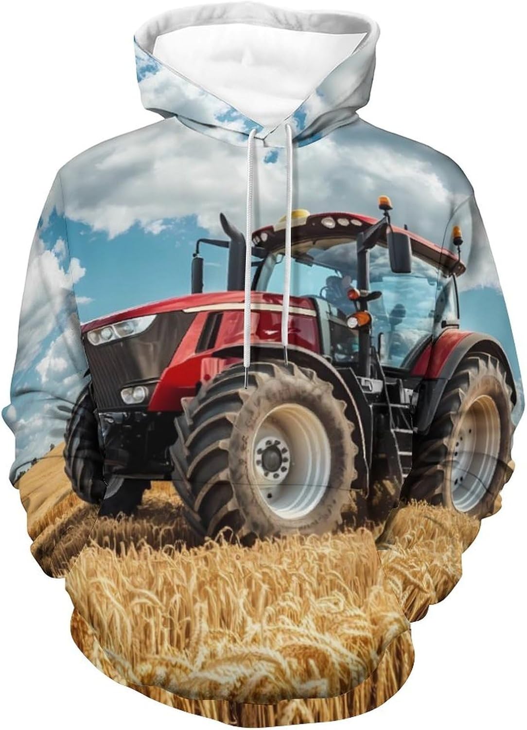 Tractor Printed Pullover Hoodie Casual Hooded Sweatshirt with Pocket for Men Women