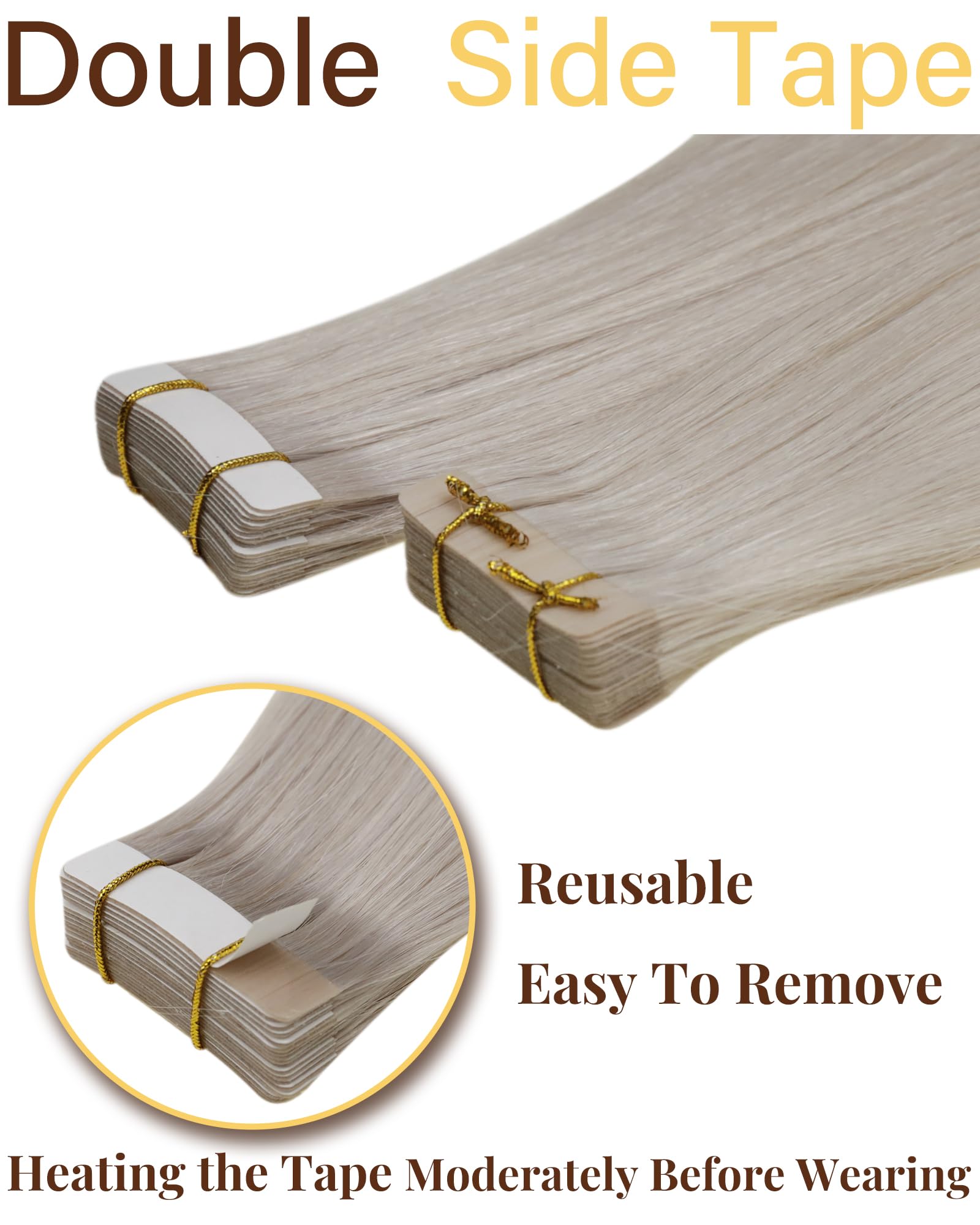Detailaufnahme der Hetto Tape Extensions für eine unsichtbare Haarverlängerung.