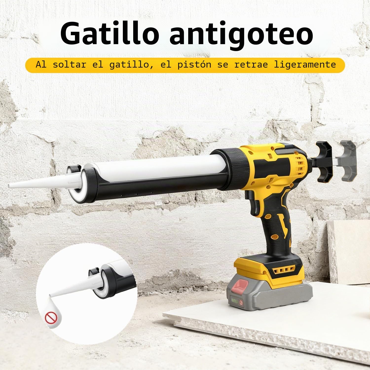 Pistola de cartuchos de batería compatible con batería Dewalt de 20 V, pistola de calafateo eléctrica con luz LED y velocidades ajustables, batería de pistola de silicona para cartuchos de 300 ml (sin
