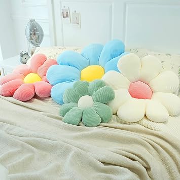 Flower Pillow Cute and Comfortable Floor Cushions Soft Plant Pillows Preppy Aesthetic Room Decor for Couch,Sofa,Chair(White,14.5)