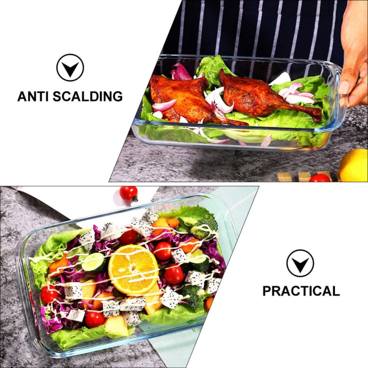 Xmas Tempered Glass Rectangular Food Service Dish White for Cooking