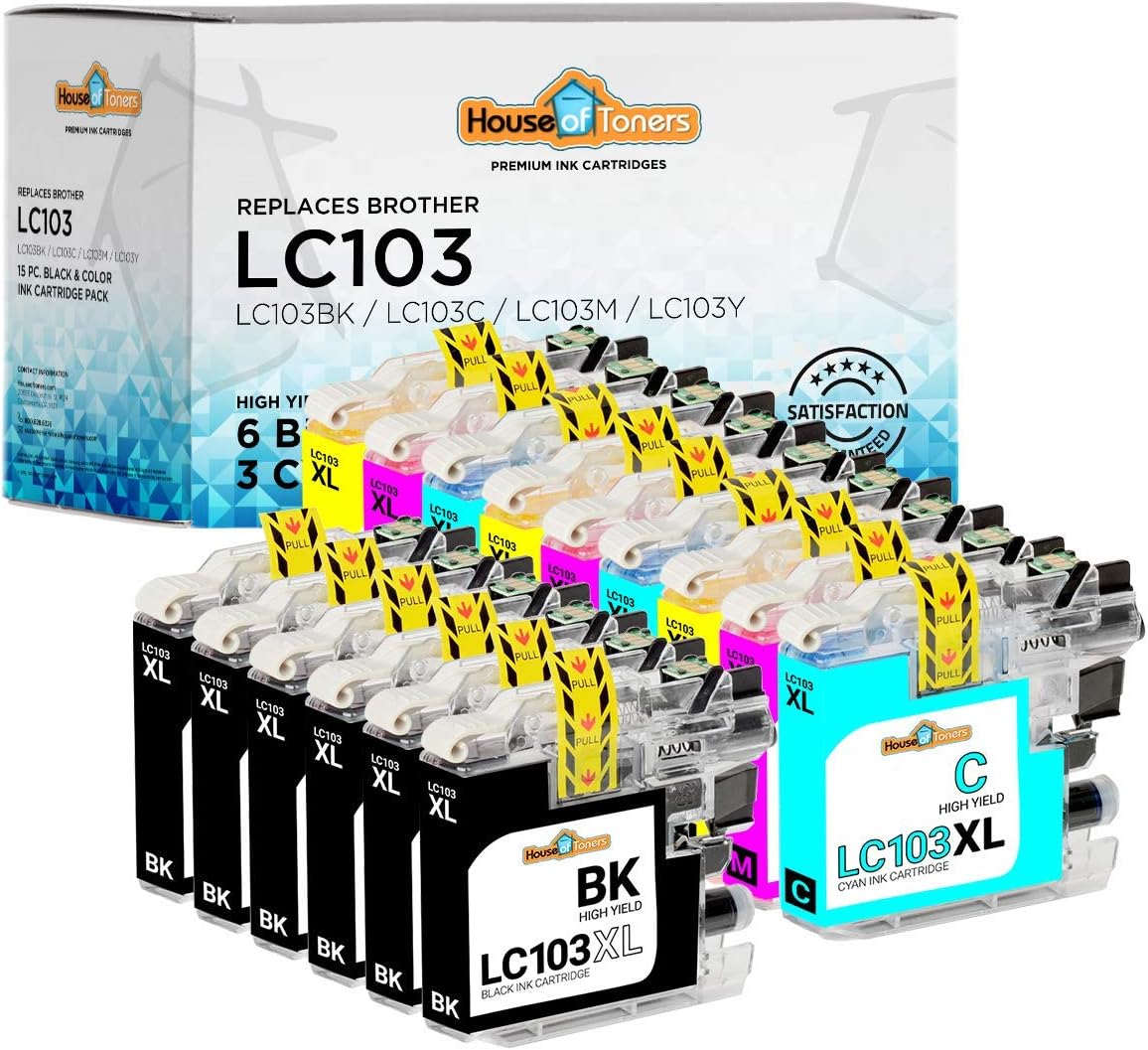 Houseoftoners Remanufactured for Brother LC103XL Ink Cartridge High Yield Replacement for Brother LC103XL MFC-J245 J285DW J4310DW J4410DW J450DW J4510DW J4610DW - 15 Pack (Multicolor)