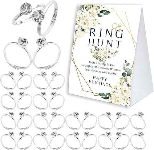 Juego de anillos de despedida de soltera, juego de despedida de soltera de caza de anillos 30 anillos falsos, decoraciones de despedida de soltera,