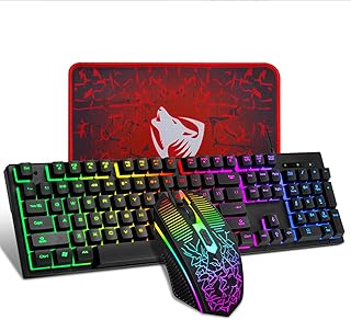oolong Gaming Keyboard and Mouse Combo with 104 Key Rainbow LED Backlight,Free Mouse pad,Mechanical Feel Ergonomic Keyboard and Mouse for Computer PC Gamer product image