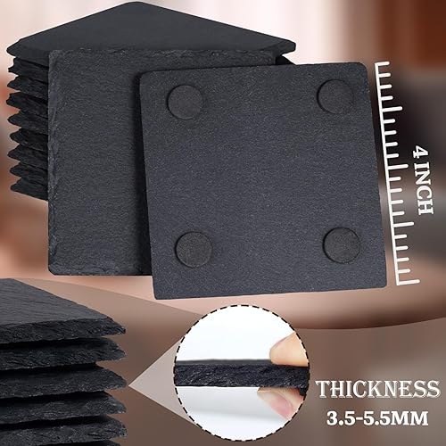 Miniatura 3 de GOH DODD - Posavasos de pizarra para bebidas juego de posavasos de piedra negra de 4 pulgadas con parte inferior antiarañazos para bar cocina hogar