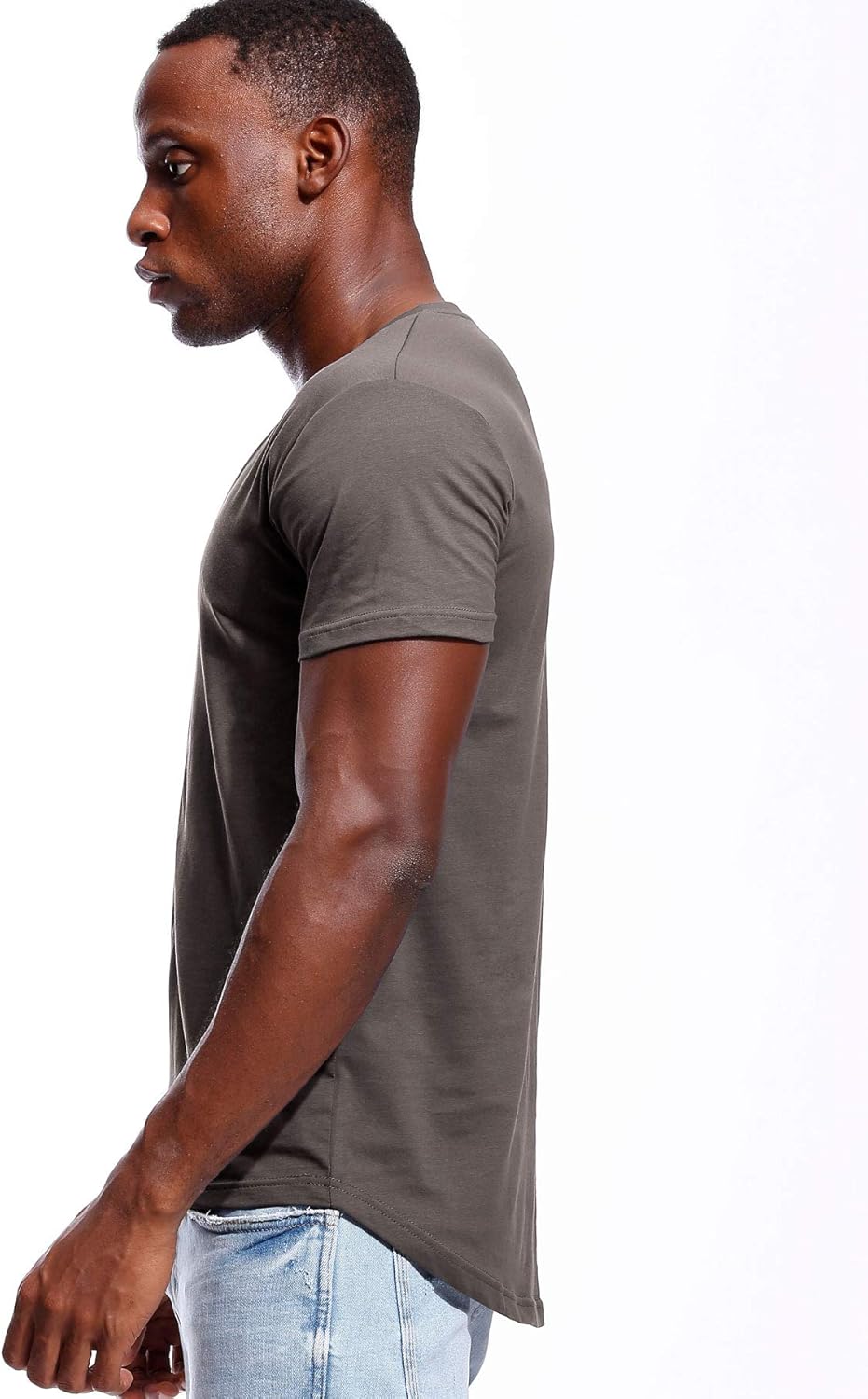 Deep V Neck T Shirt for Men Low Cut Vneck Tee Invisible Tshirt Vee Top Scoop Hem - Image 3