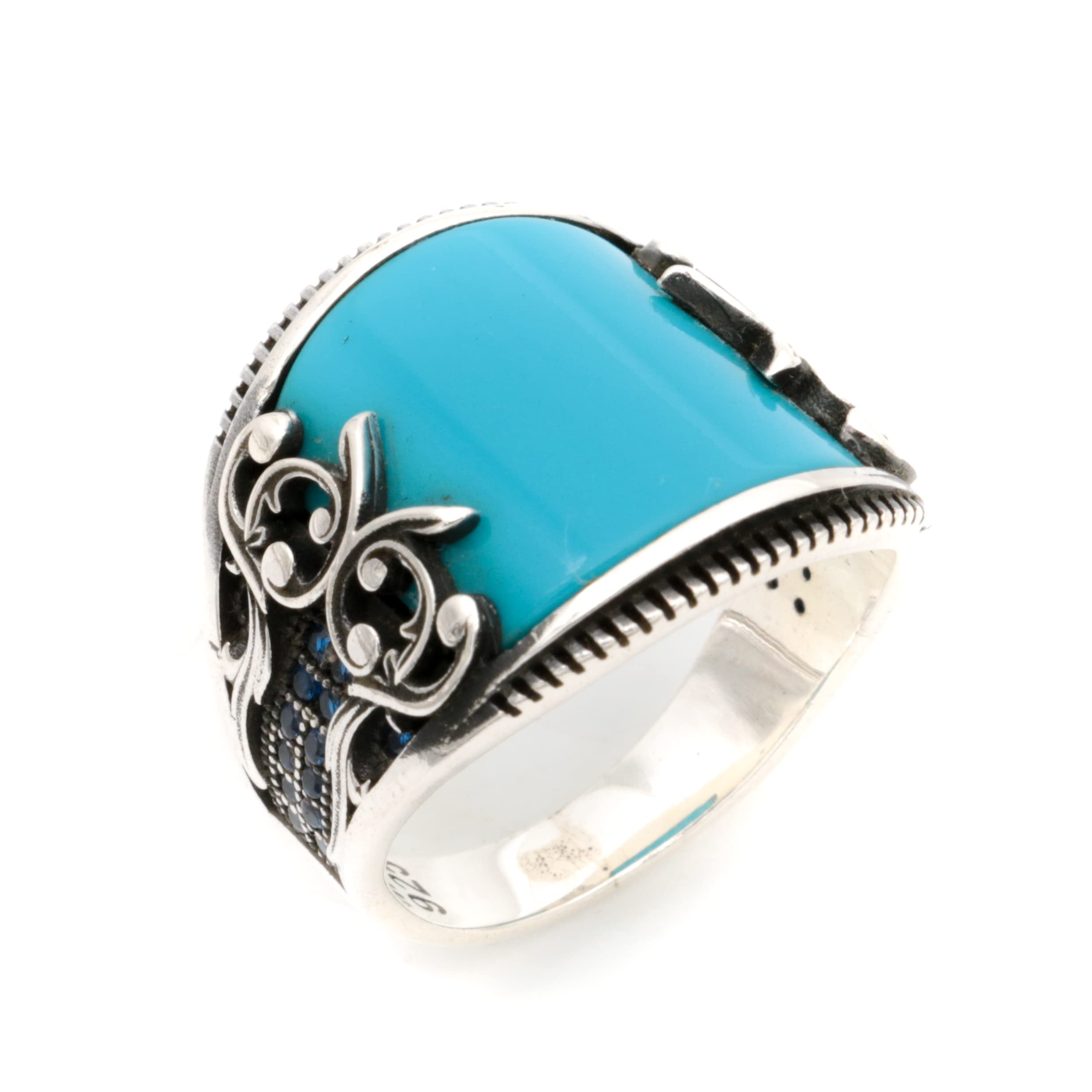 Turquoise Silver Men Ring, Solid 925 Sterling Silver Classic Turkish Jewelry, Personalized Anniversary Male Gift (10.5)