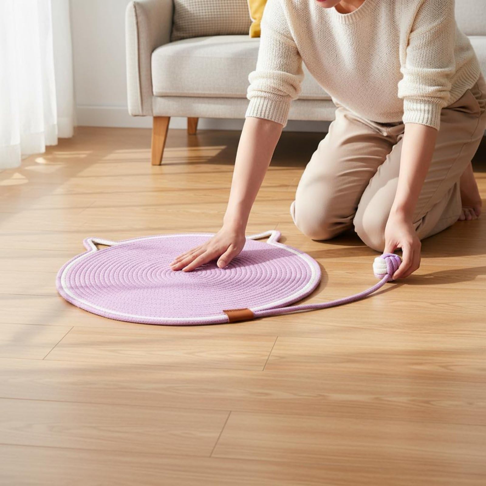 Tappetino Tiragraffi per Gatti Tappeto Tiragraffi Cuscino Stuoia per Mici con Corda Intrecciata Traspirante Riposo E Gioco Facile da Pulire Adatto per, Pink, 60CM