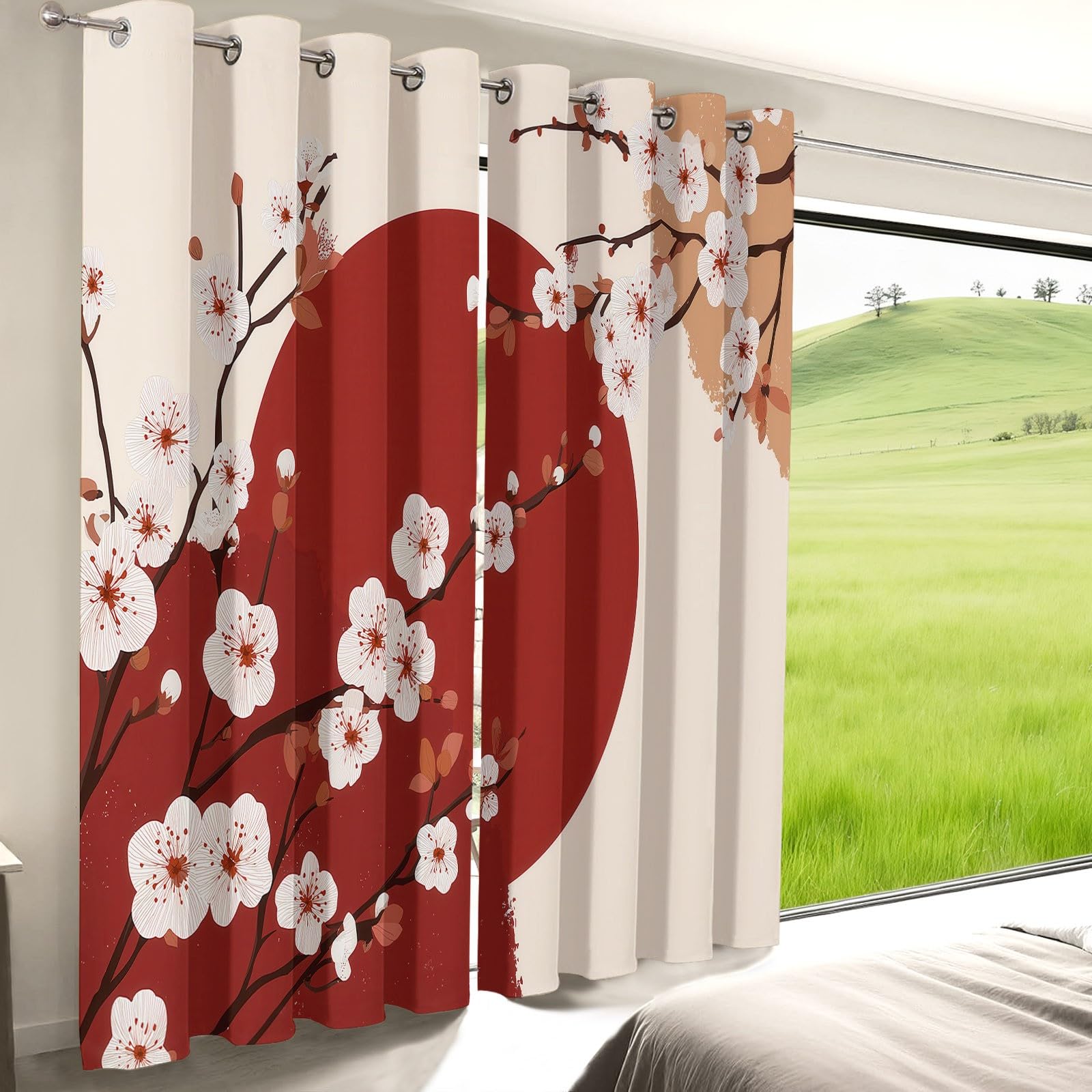 Verdunkelungsvorhänge B75 x H166 cm 2 Paneele, Geräuschreduzierung & Wärmeisolierung Orientalisch Klassisch Elegant Kirschblüte Vorhänge Blickdicht für Schlafzimmer Wohnzimmer Kinderzimmer, Bunt