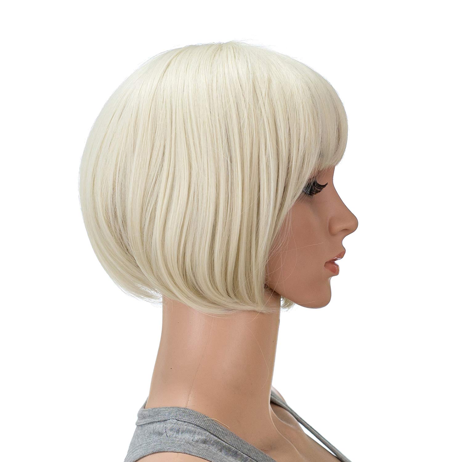 SWACC 10 Inch Short Straight Bob Wig with Bangs Synthetic Colorful Cosplay Daily Party Flapper Wig for Women with Wig Cap (Platinum Blonde) - Image 2