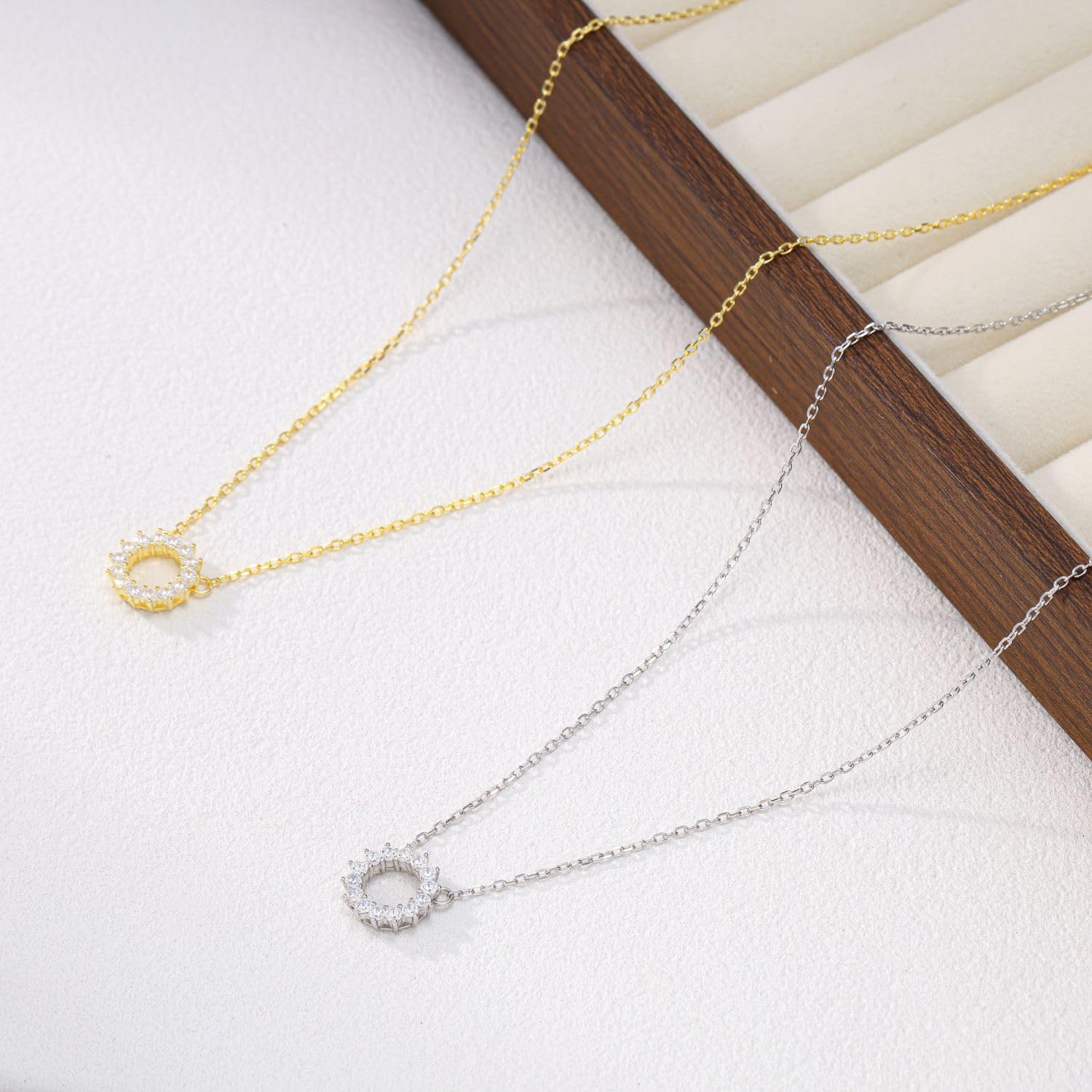Sterling Silver Necklace for Women Dainty Open Circle Pendant Sun Choker Necklace Trendy Plated Paved Sparkling Cubic Zirconia Necklace Jewelry - Image 6
