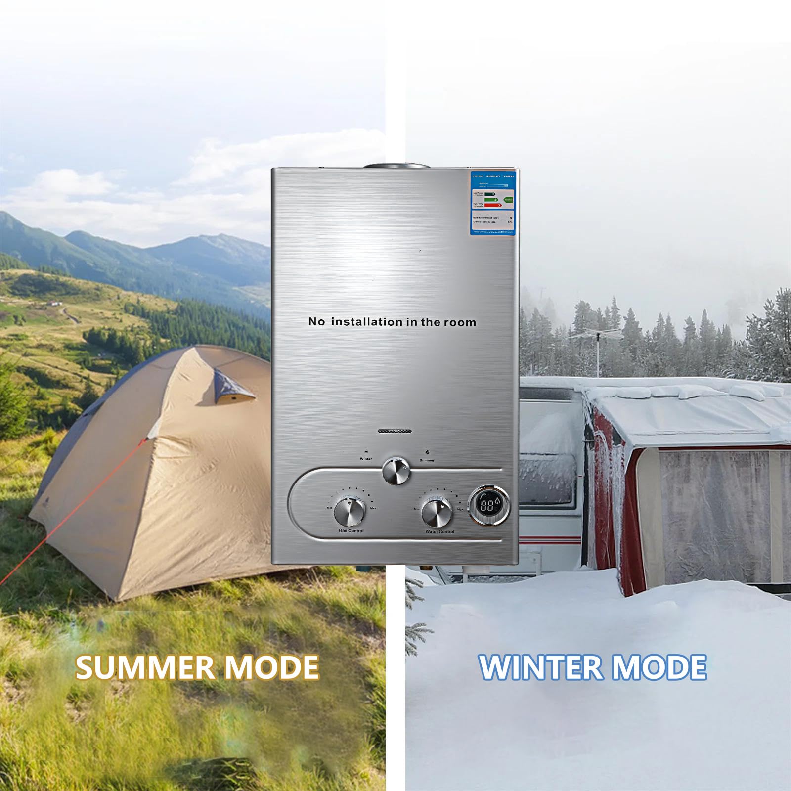 Chauffe-eau à Gaz 12LPM, Chauffe-eau Instantané au Gaz Propane GPL 6L avec Kit de douche, Modes Hiver Et éTé, Protection Contre La Surchauffe, pour brûleur de chaudière pour Camping, Maison (6L 12kw)