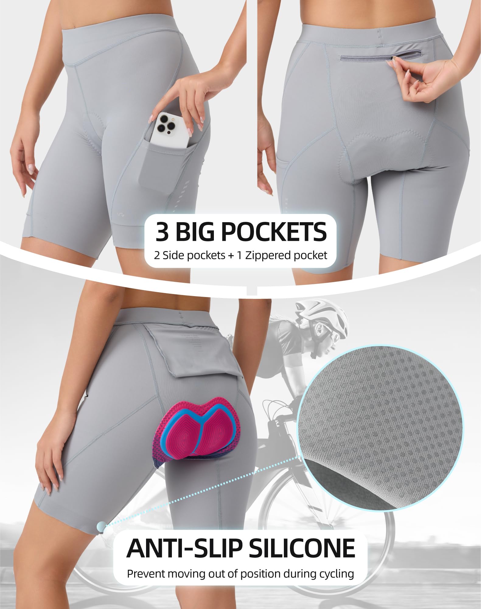 Pantaloni da ciclismo da donna imbottiti 6D con tasca, ad asciugatura rapida, da donna, elasticizzati, traspiranti, con imbottitura ampia e densa, senza dolore