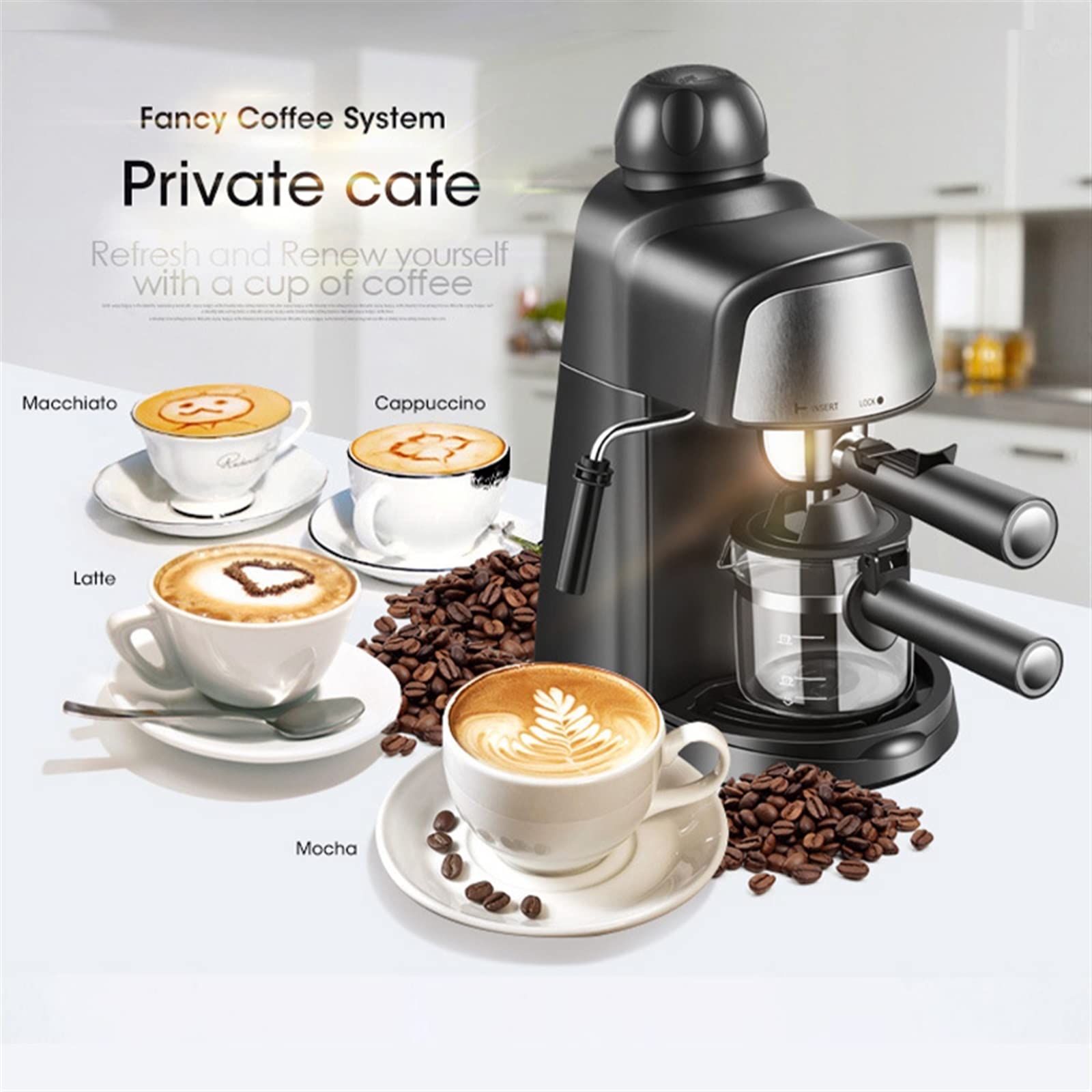 DieffematicKF Cafetera Cafetera casera pequeña máquina automática de café Espresso vaporizador de Leche Integrado con cafeteras