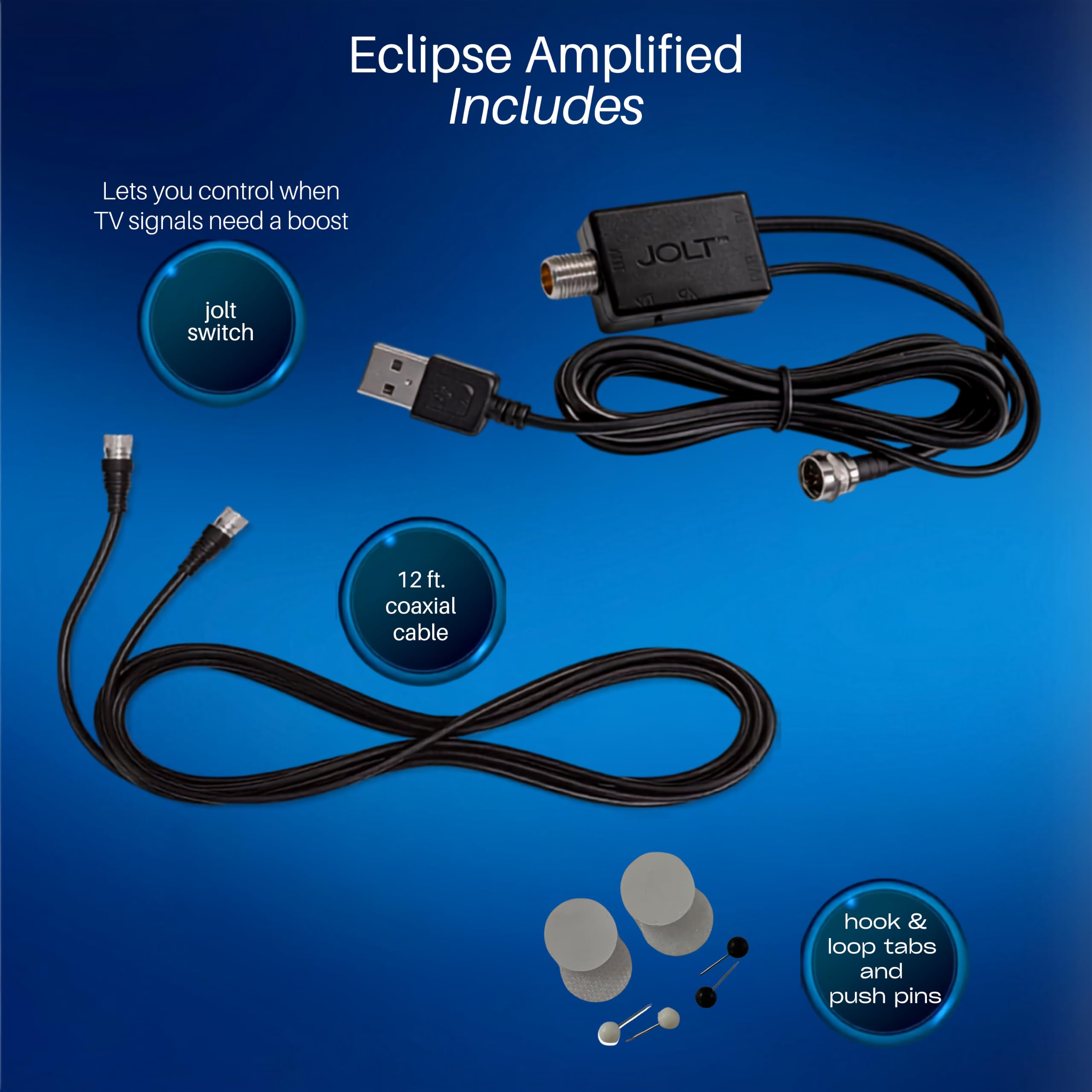 Antennas Direct ClearStream Eclipse Antena de TV amplificada UHF para Interiores, Reversible, Rango de más de 50 Millas, con Cable de 12 pies, Amplificador USB con Interruptor de Sacudida